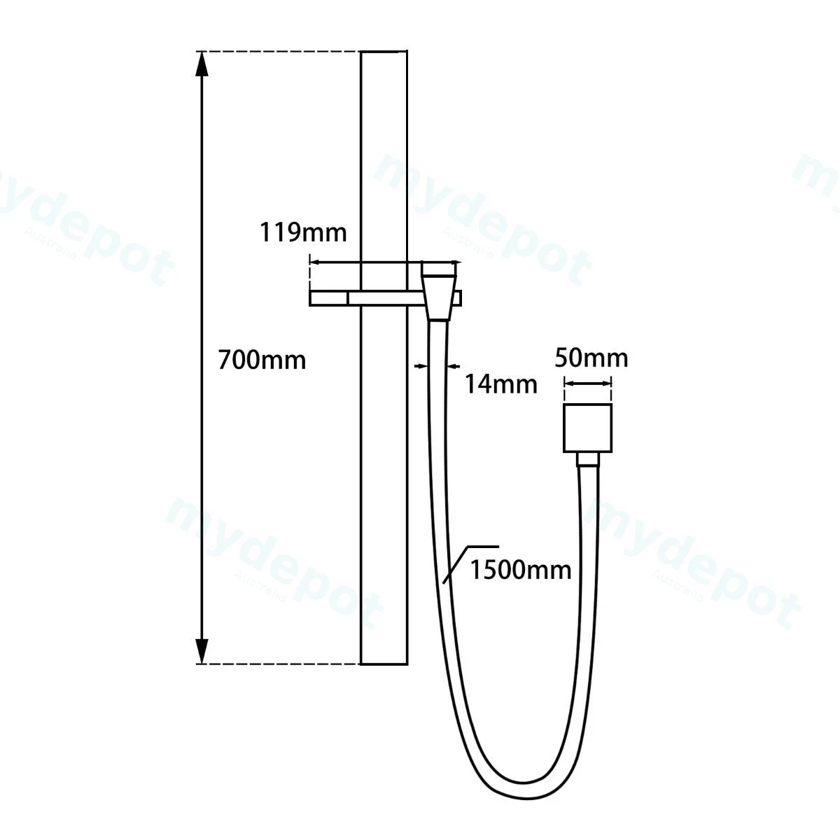 Square Chrome Hand Shower Rail without Handheld Shower(PVC Hose) view 2
