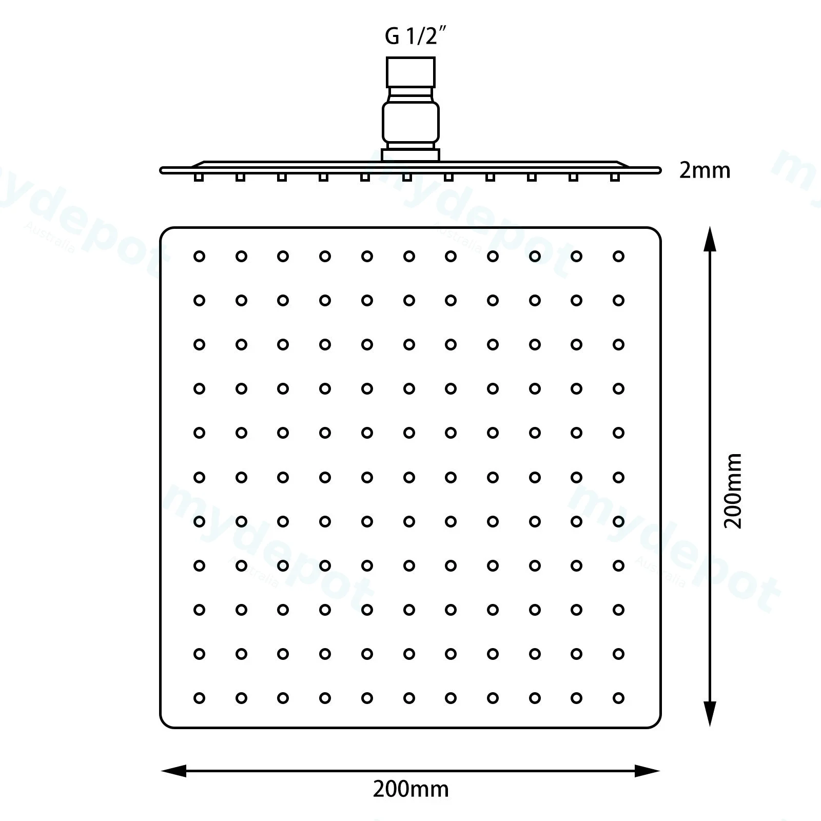 Super-slim Square Rose Gold Rainfall Shower Head 200mm view 2