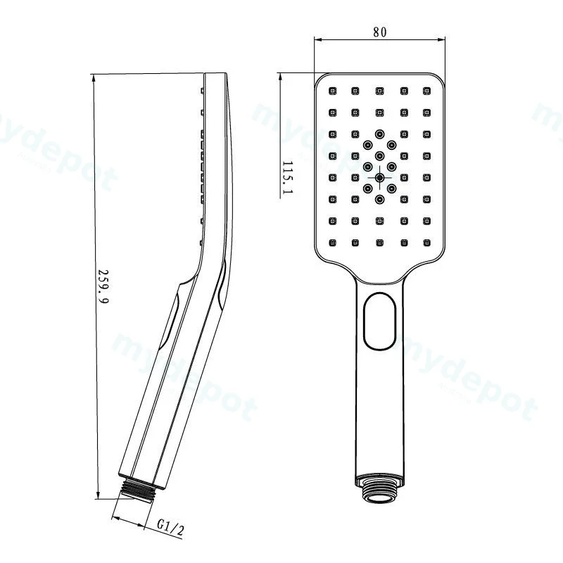 Square 3 Functions Gun Metal Grey Rainfall Handheld Shower Head view 2