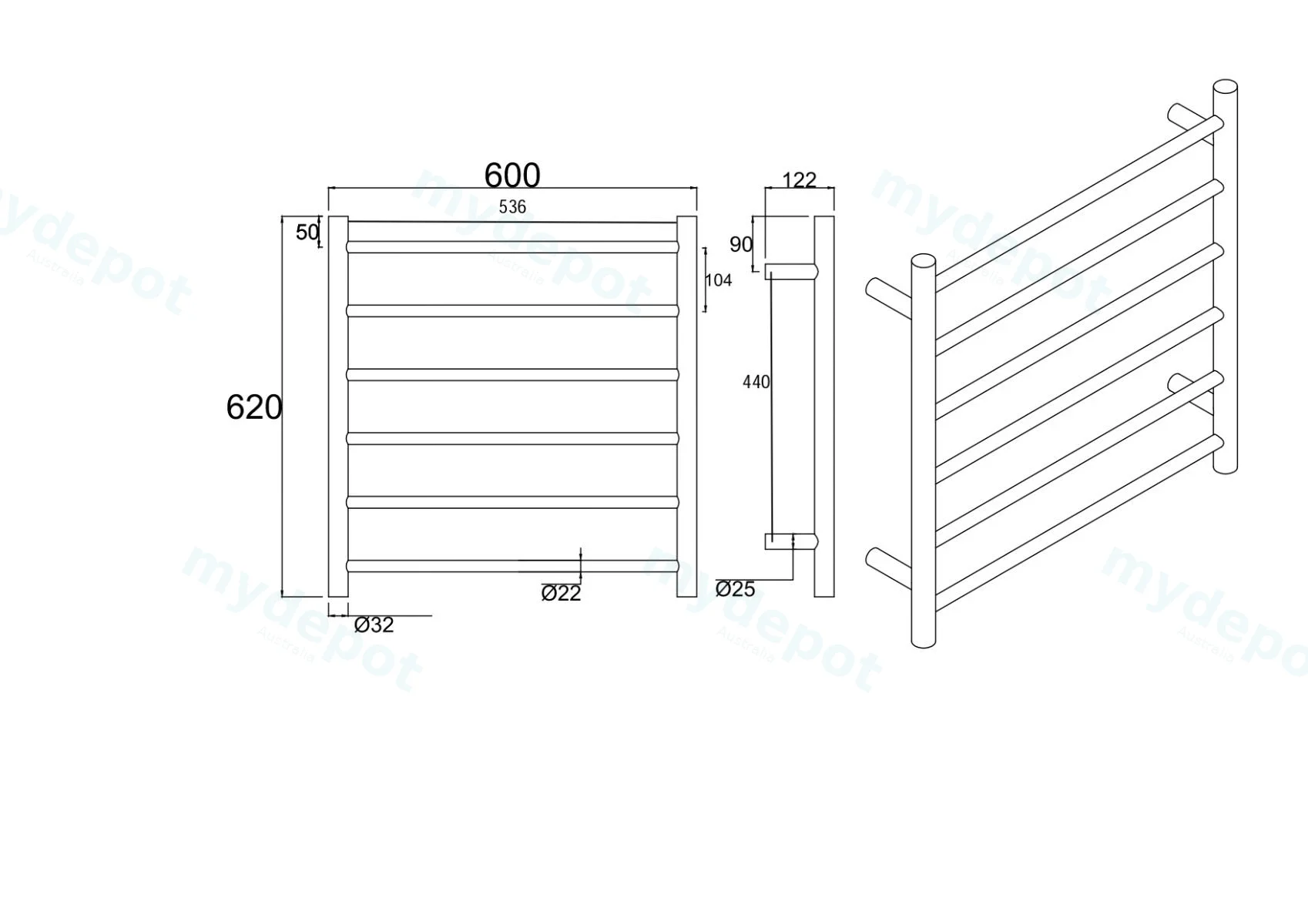 Brushed Nickel Black Electric Heated Towel Rack 6 Bars view 2