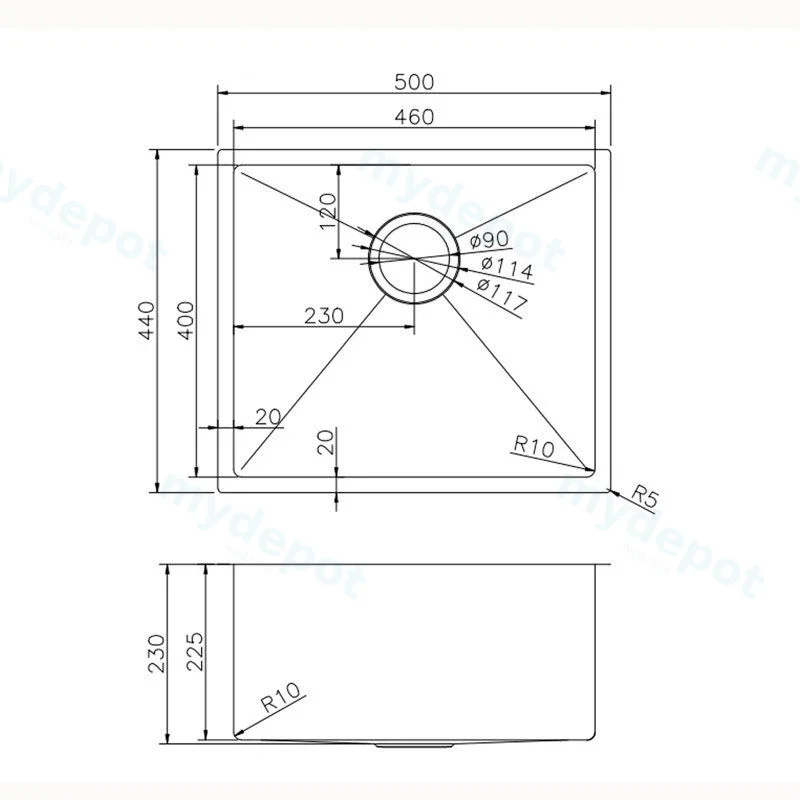 304 Stainless Steel Gun Metal Grey PVD Coating Single Bowl Kitchen Sink(Round Edges,with Bottom Tray)500*440*230mm view 2
