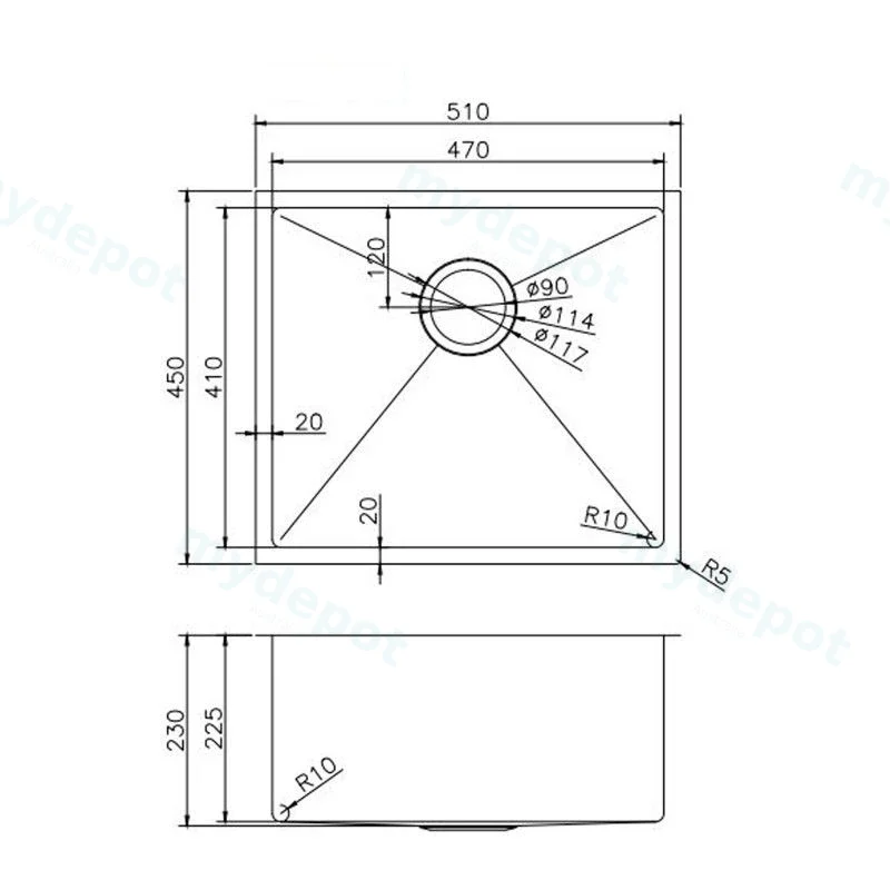 304 Stainless Steel Brushed Gold PVD Coating Single Bowl Kitchen Sink(Round Edges,with Bottom Tray)510*450*230mm view 2