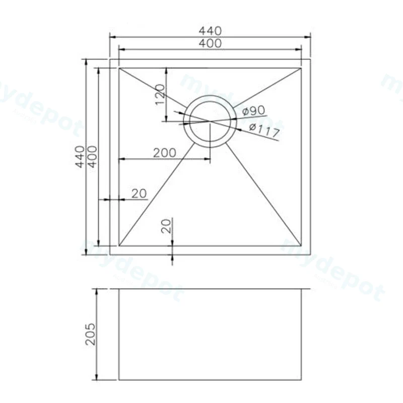 304 Stainless Steel Gun Metal Grey PVD Coating Single Bowl Kitchen Sink(Round Edges,with Bottom Tray)440*440*205mm view 2