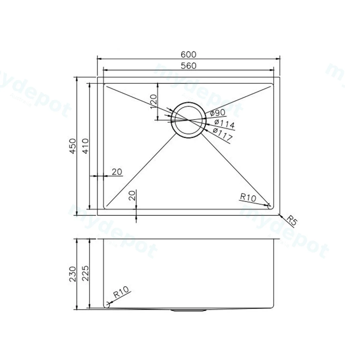 304 Stainless Steel Brushed Gold PVD Coating Single Bowl Kitchen Sink(Round Edges,with Bottom Tray)600*450*230mm view 2