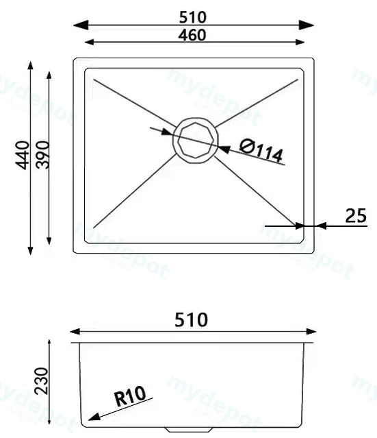 510*440*230mm Single Bowl Top/Undermount Kitchen/Laundry Stainless Steel Sink view 2