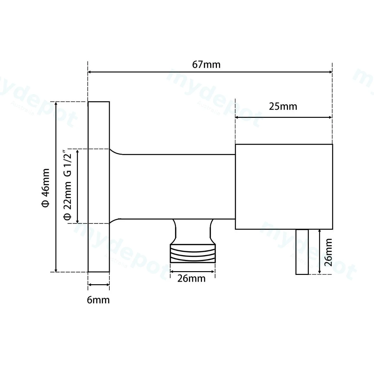 Round Black Brass 1/4 Turn Washing Machine Stop Tap Wall Mounted view 2
