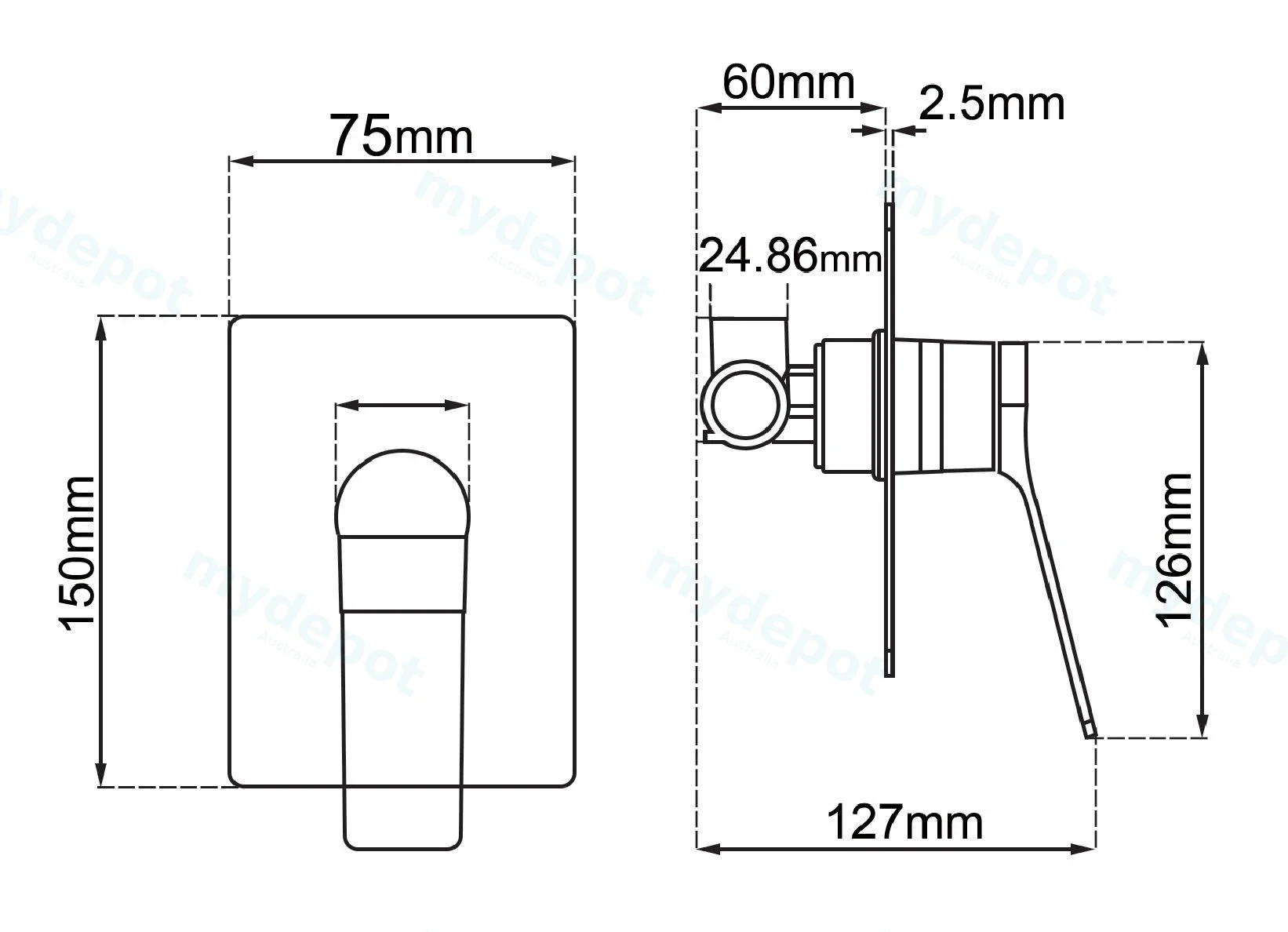 Rushy Square Black Built-in Shower Mixer(Color Up) view 2