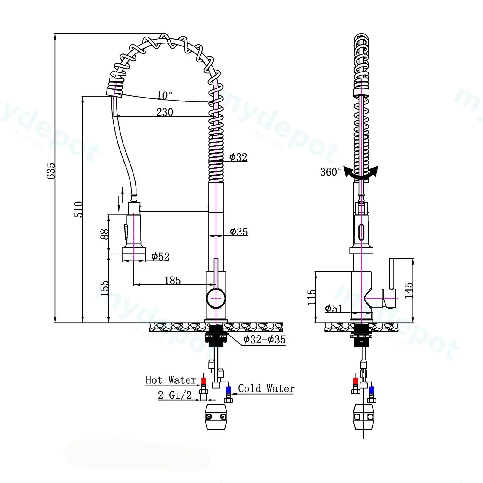 Tall Spring Black Pull Out Kitchen Sink Mixer Tap view 2