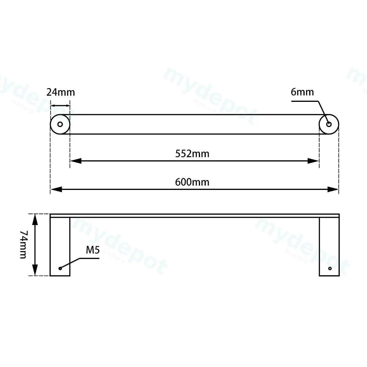 Round Black & Rose Gold 304 Stainless Steel Single Towel Rail 600mm view 2