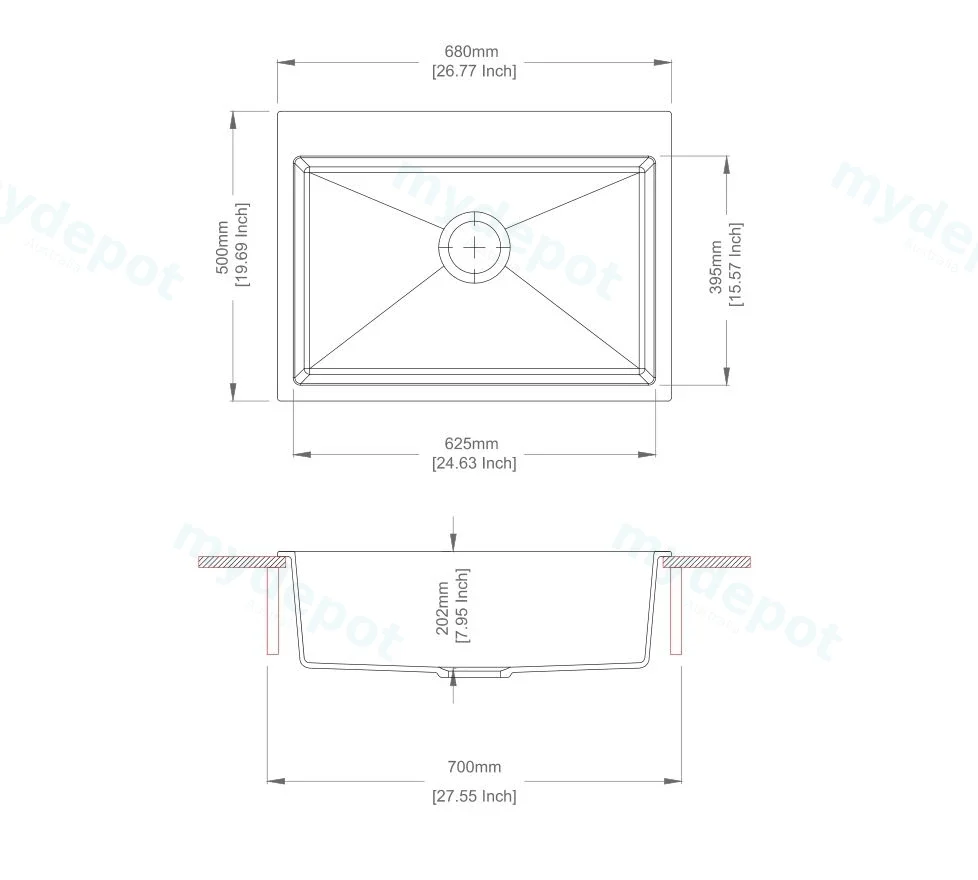 680*500*220mm Carysil Black Single Bowl Granite Stone Kitchen Sink Top/Under Mount view 2