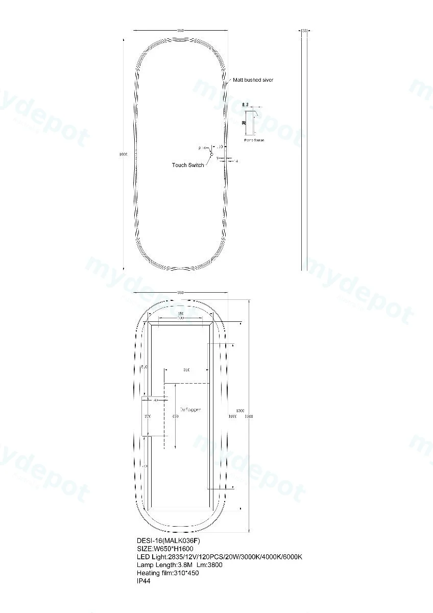 1600x650mm Dressing Led Mirror With Mirror Touch Switch view 2