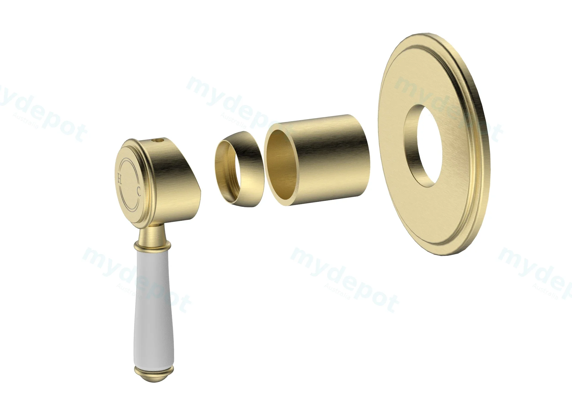 Clasico Wall Mixer Trim Kits Ceramic handle in Brushed Gold view 3