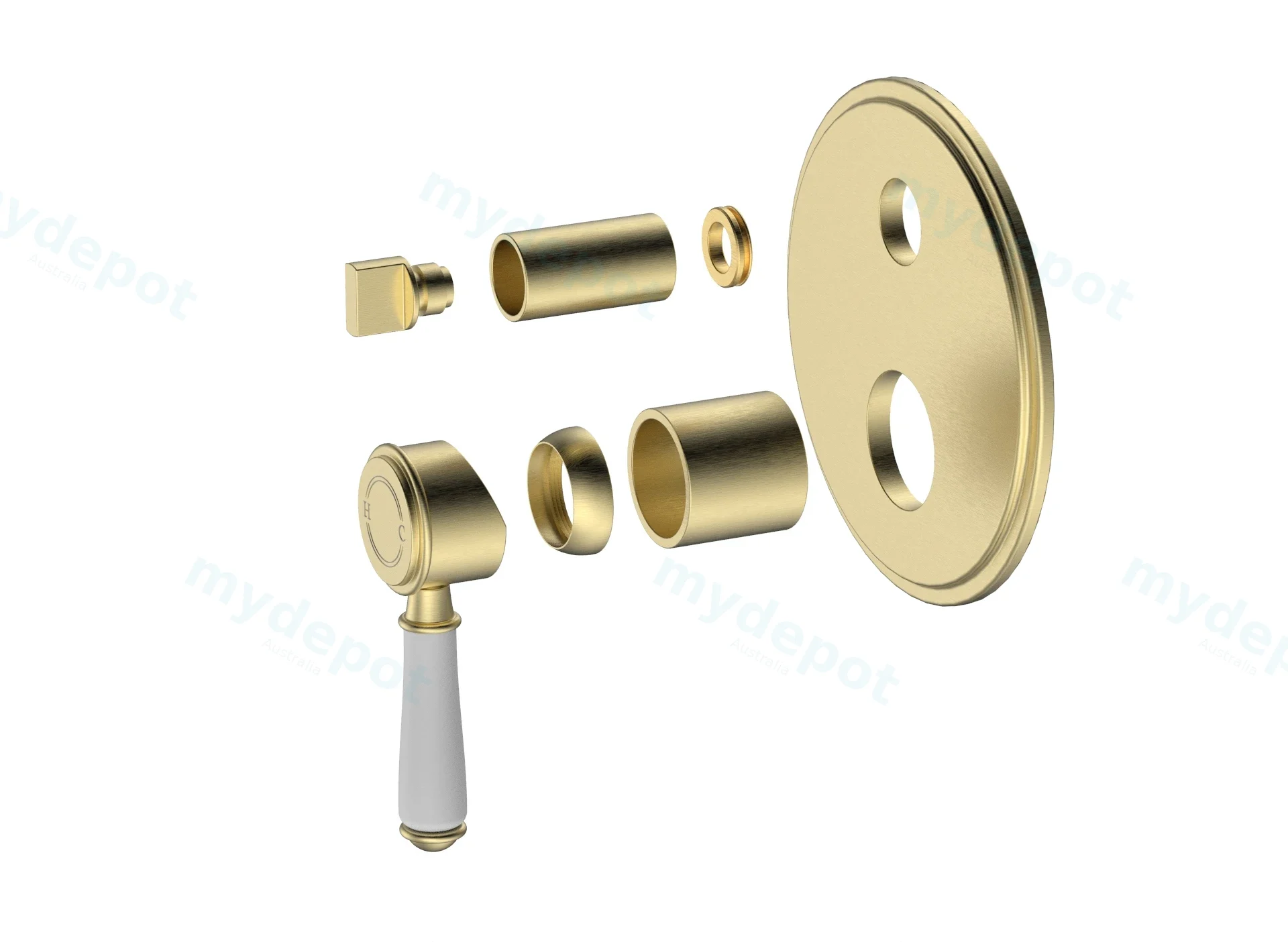 Clasico Wall Diverter Mixer Trim Kits Ceramic handle in Brushed Gold view 3
