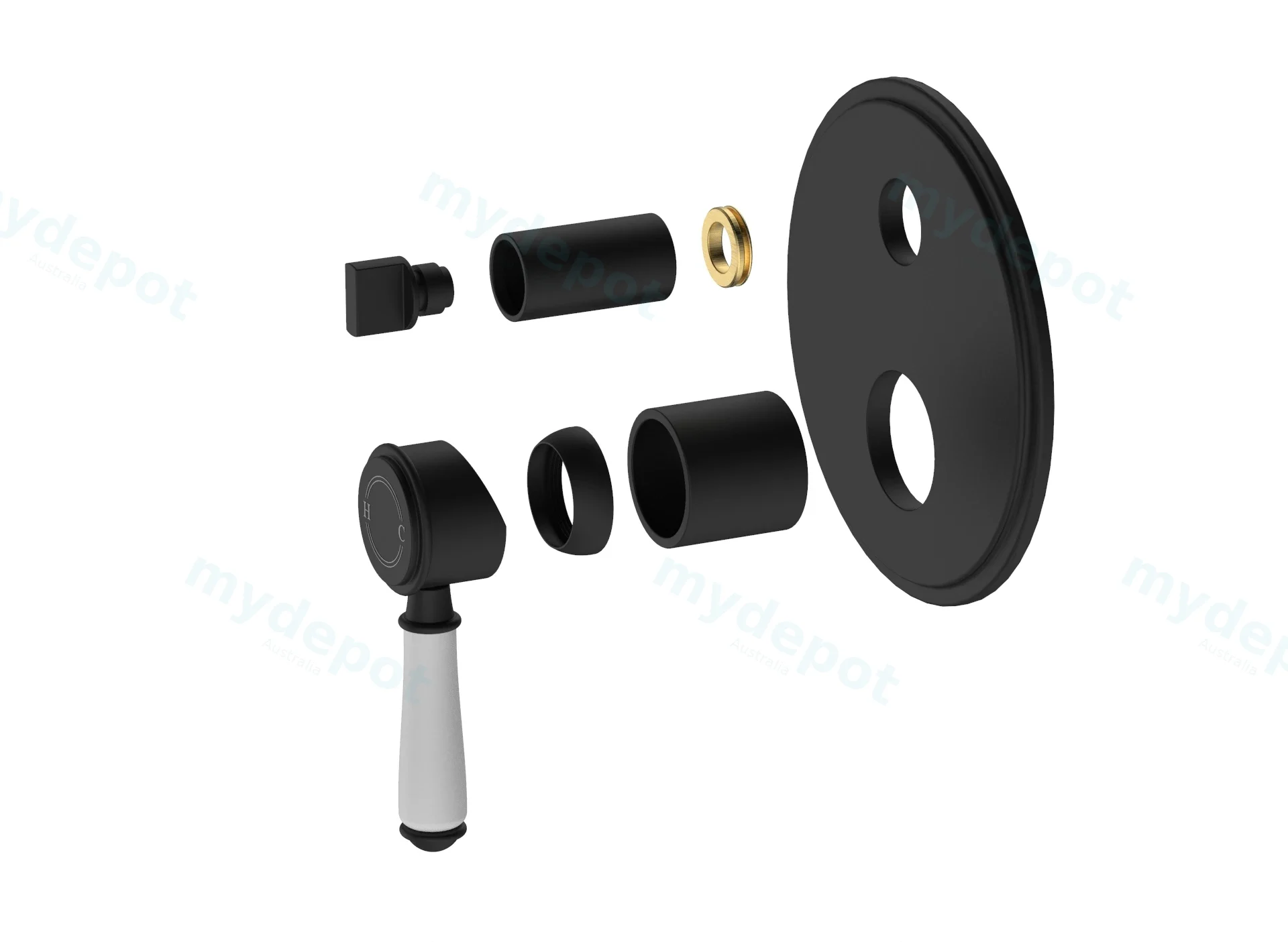 Clasico Wall Diverter Mixer Trim Kits Ceramic handle in Matt Black view 3