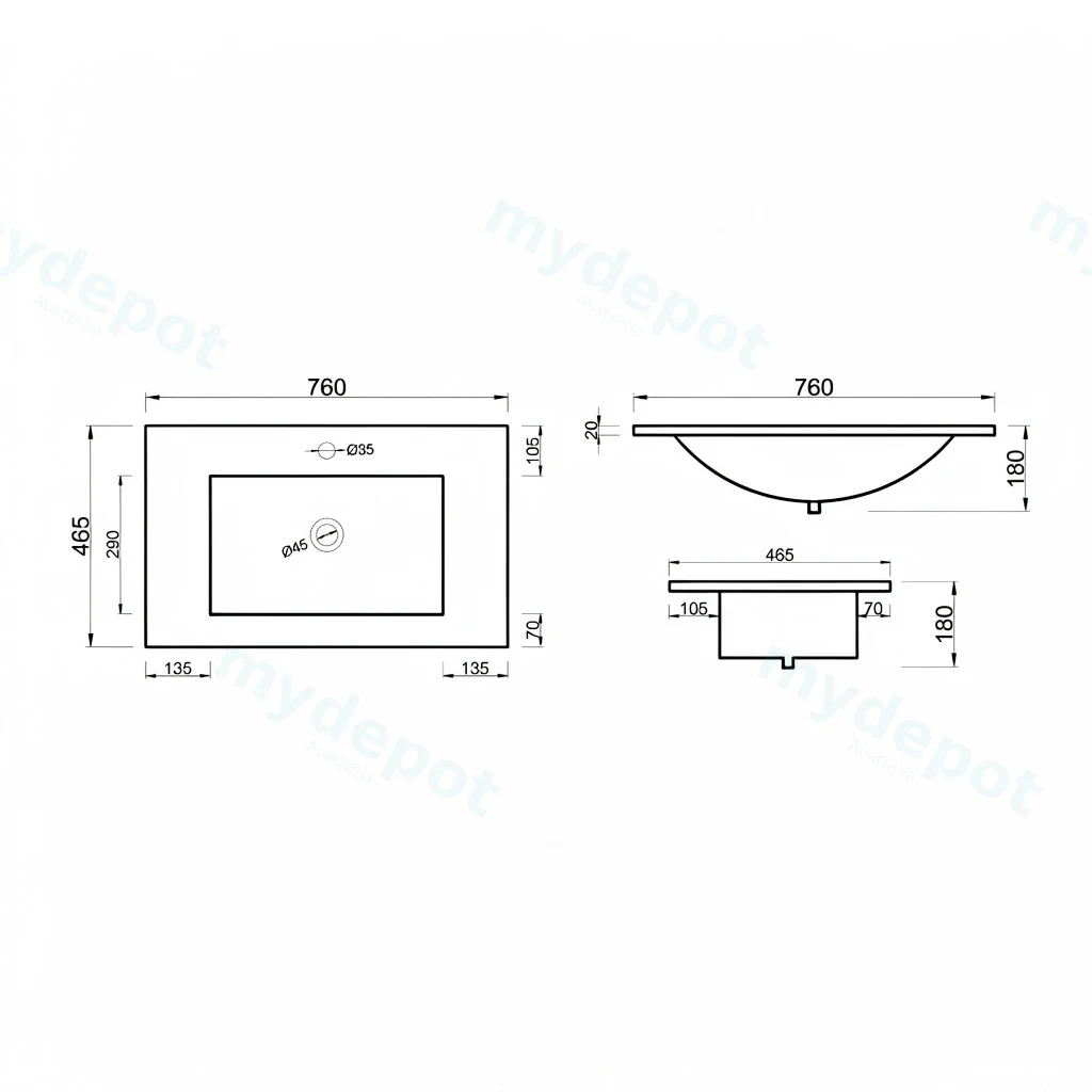 750Lx460Dx180HMM NANA Gloss White Thin Edge Ceramic Top view 4