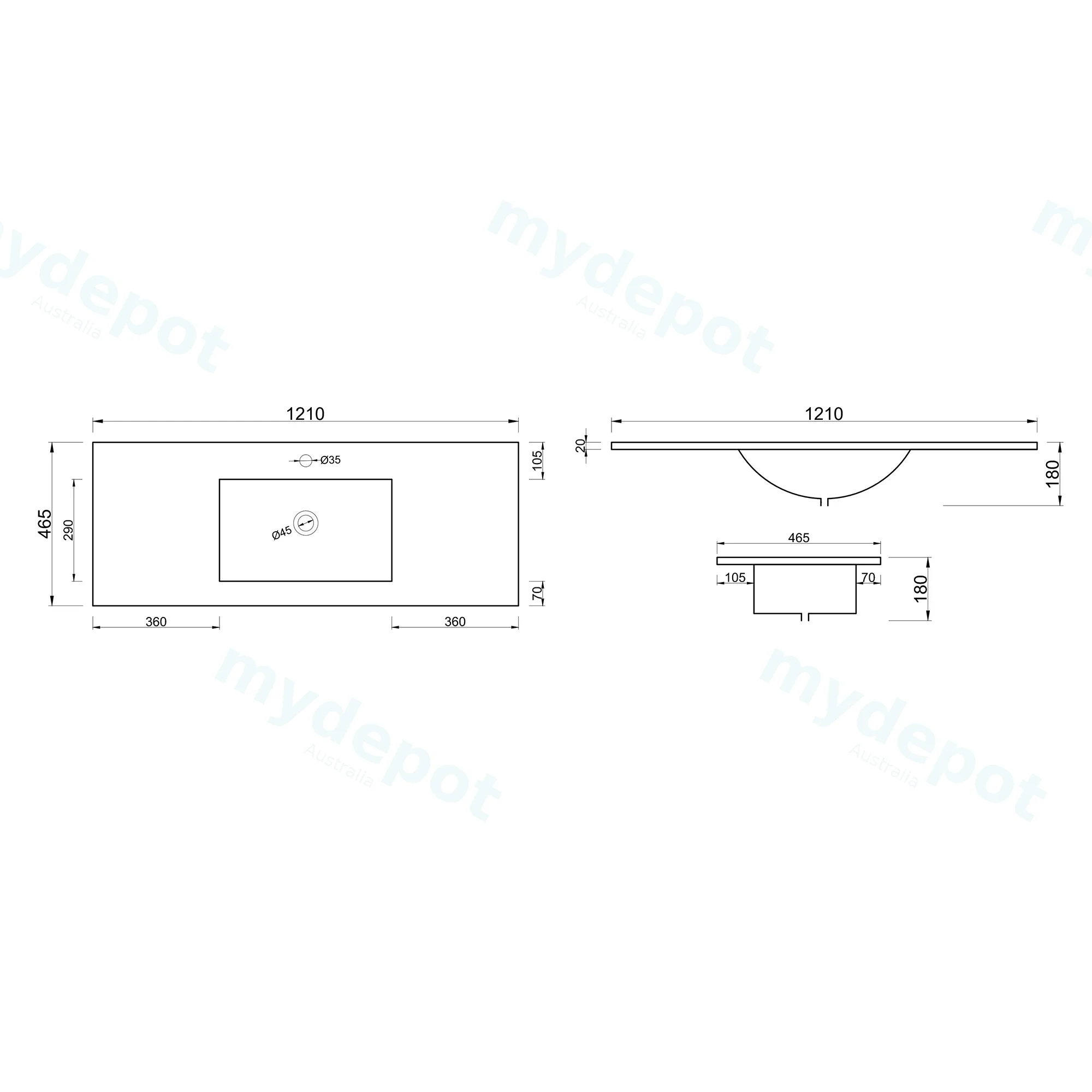 1200Lx460Dx180HMM NANA Gloss White Thin Edge Ceramic Top view 2