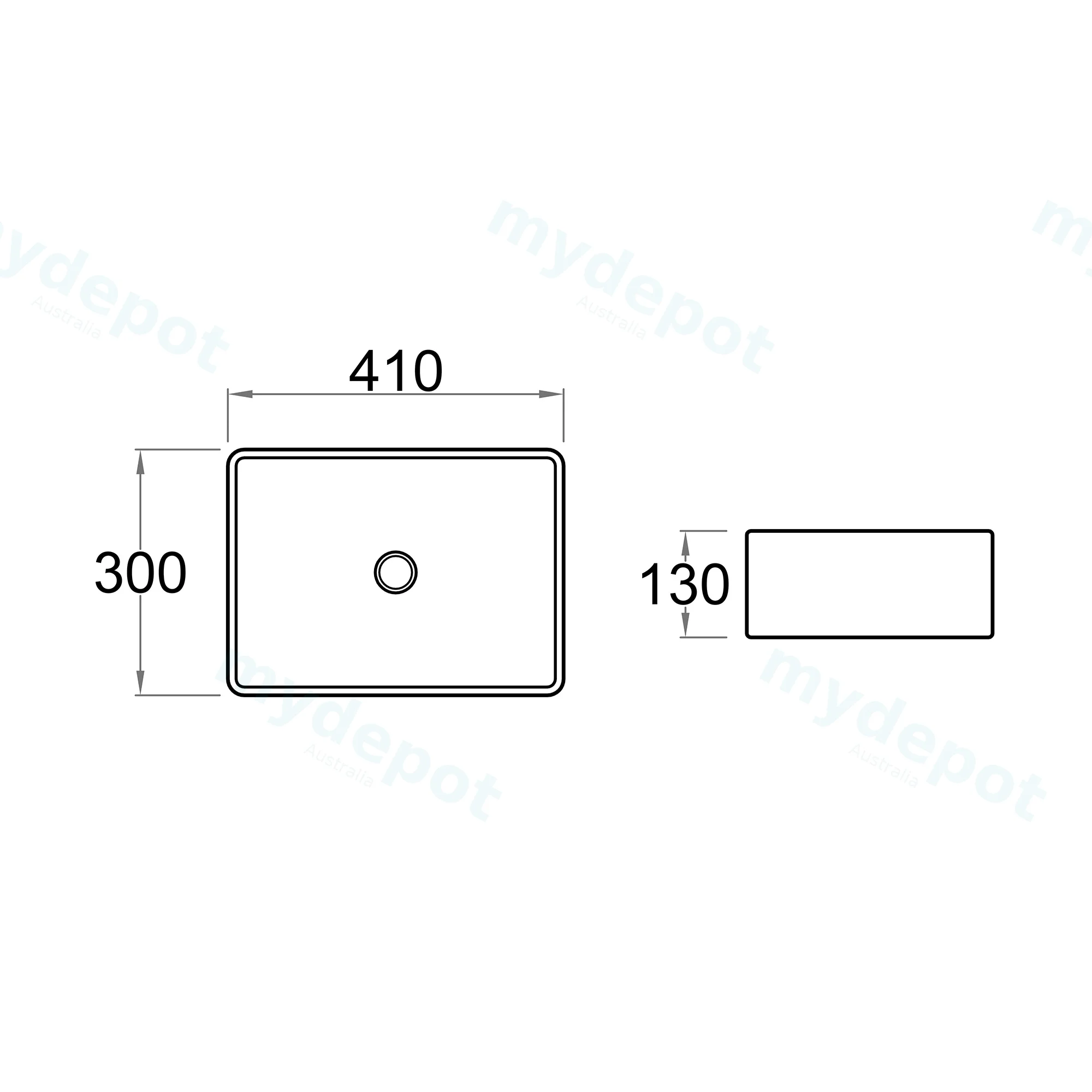 410x300x130mm Rectangle Gloss White Ceramic Above Counter Basin Non-overflow view 7