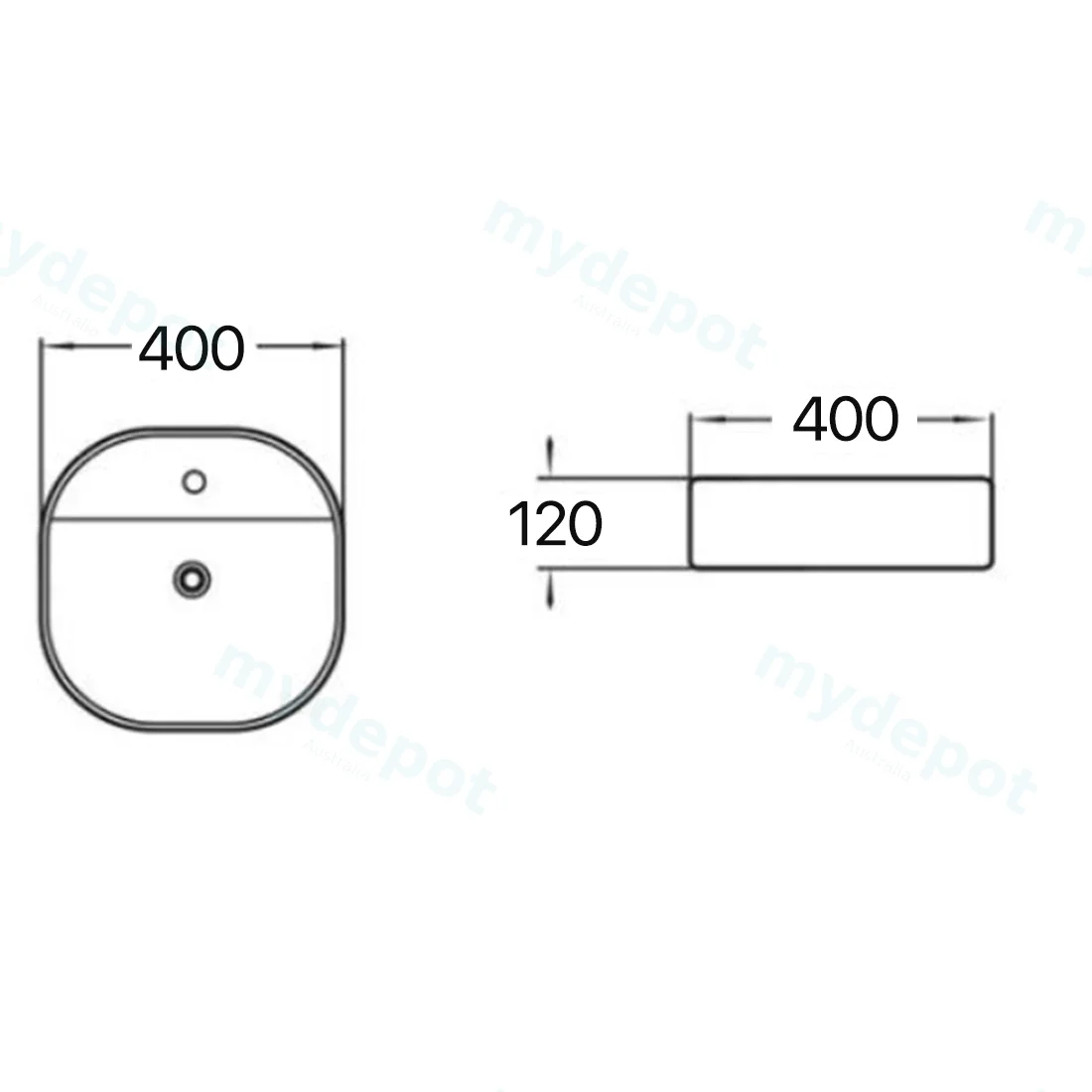 400x400x120mm Square Gloss White With 1 Tap Hole Ceramic Above Counter Basin Non-overflow view 5
