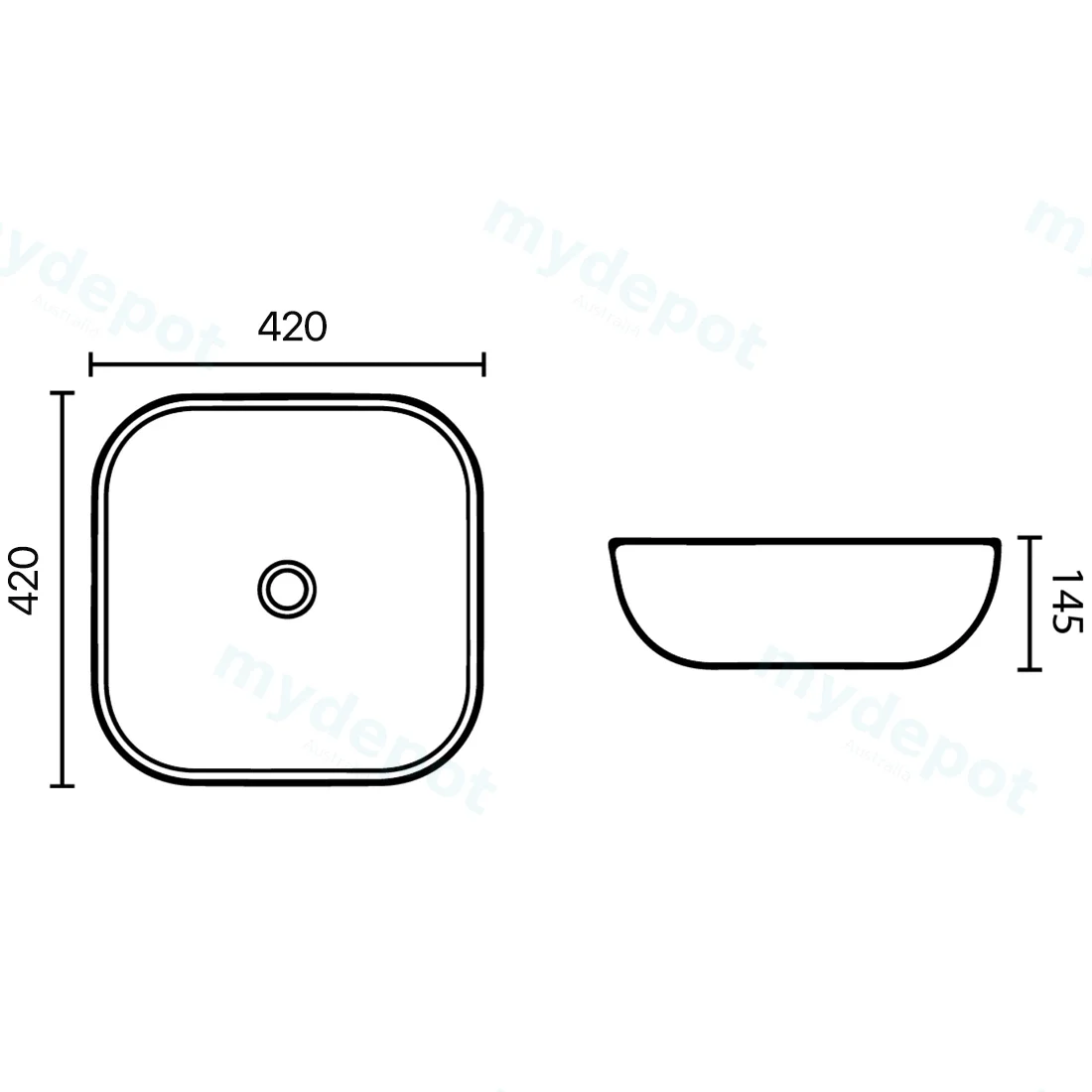 420x420x145mm Square Gloss White Ceramic Above Counter Basin Non-overflow view 6