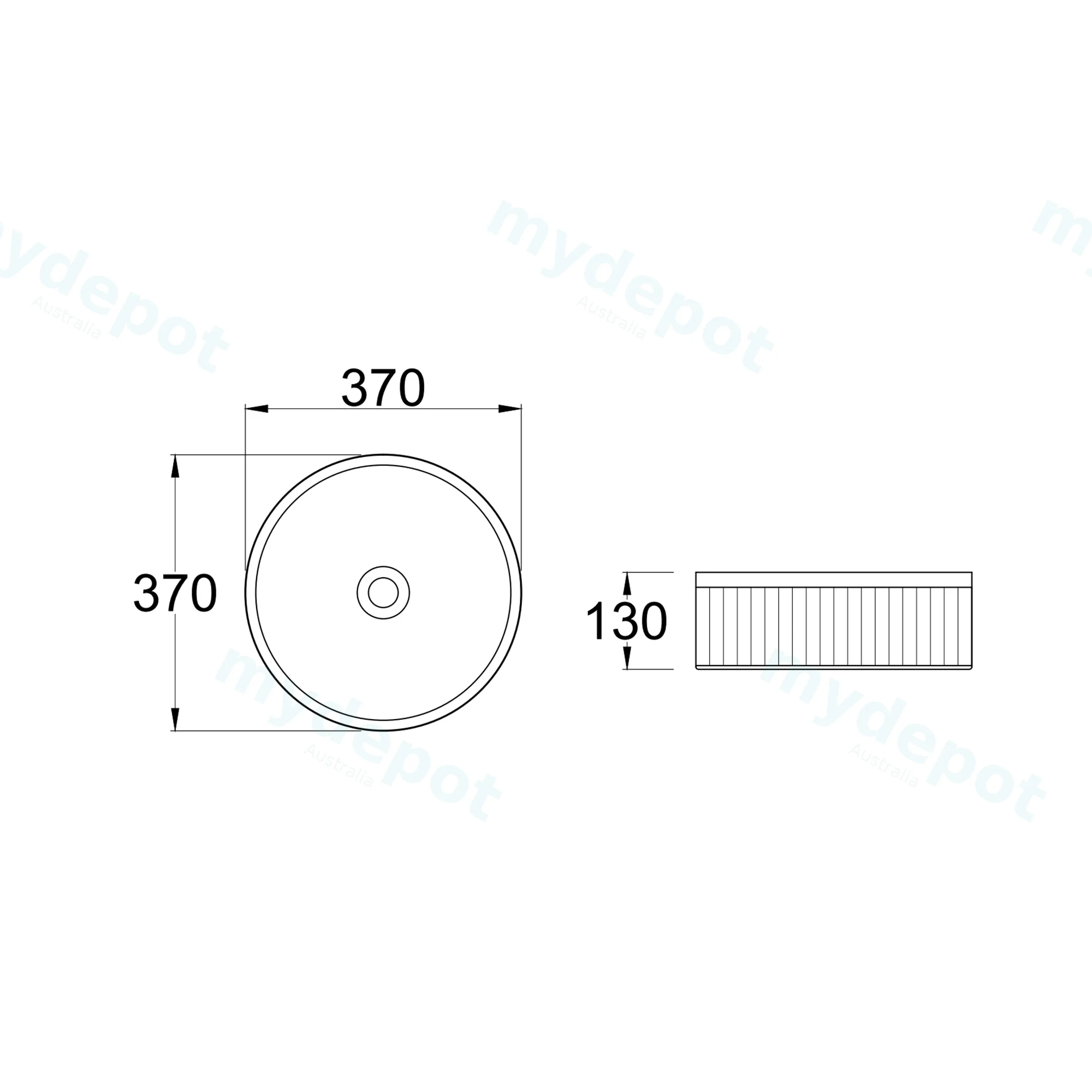 370x370x130mm Round Fluted Gloss White Ceramic Art Basin Above Counter Basin Non-overflow view 5