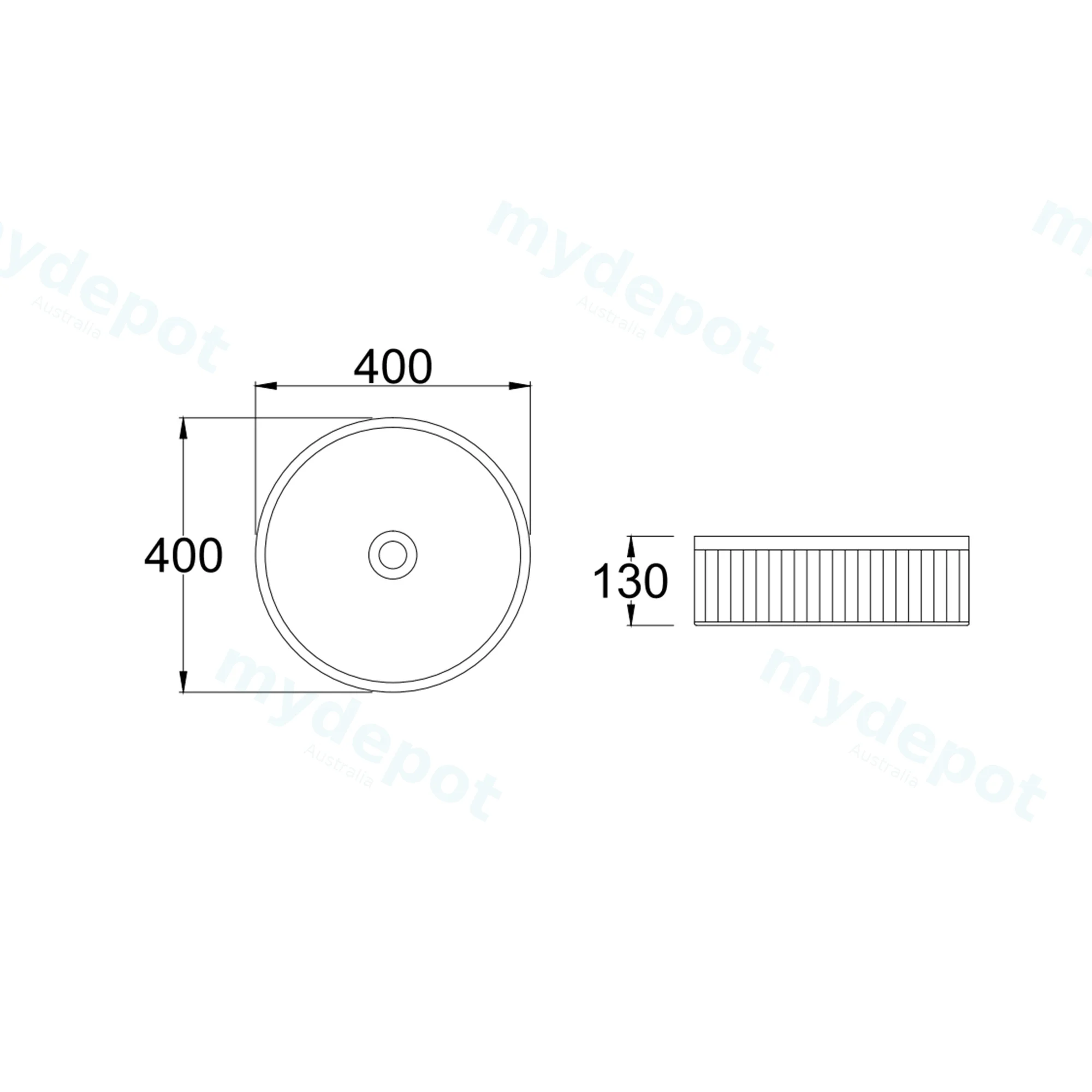 400x400x130mm Round Fluted Goss White Ceramic Art Basin Above Counter Basin Non-overflow view 7