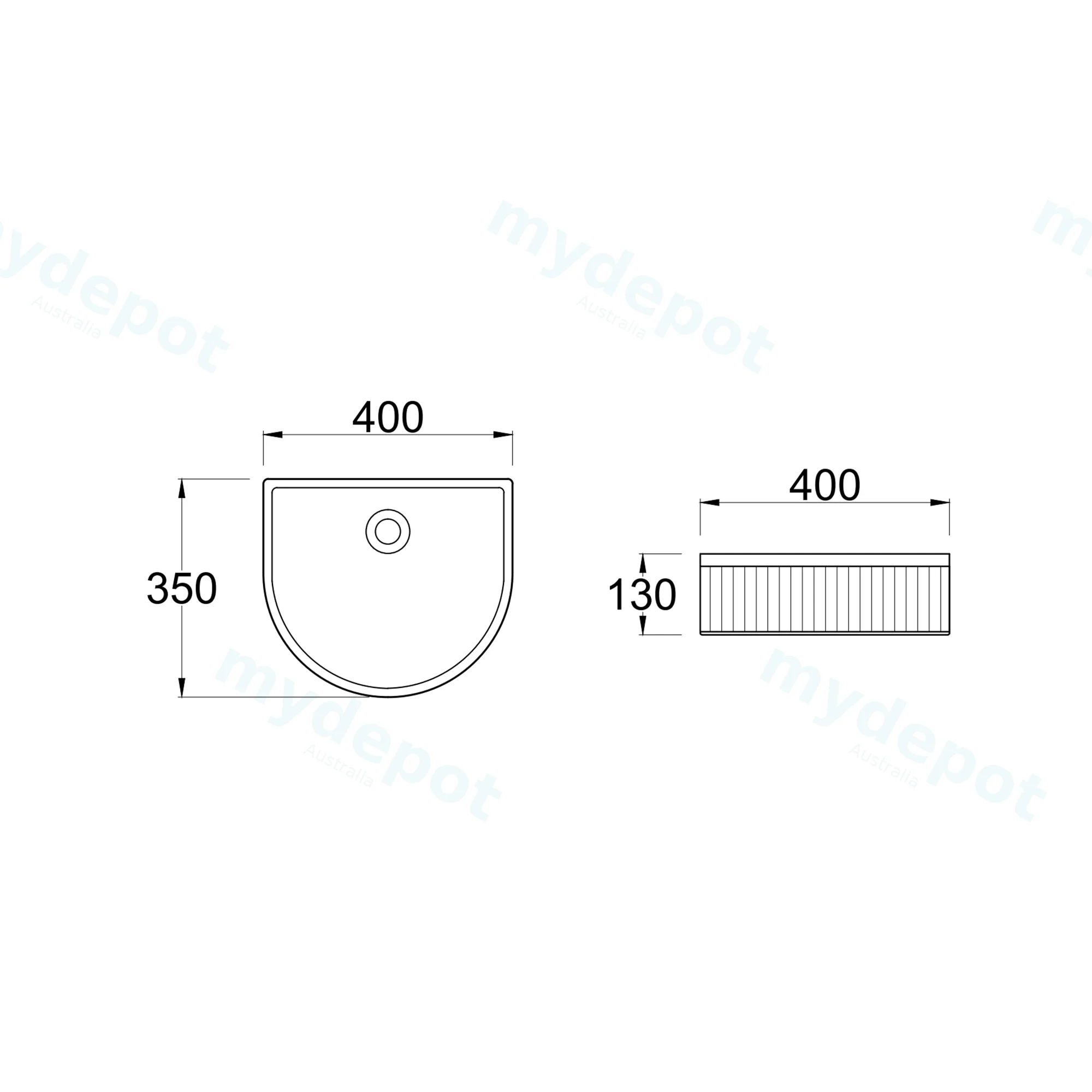 400x350x130mm Arch Fluted Gloss White Ceramic Art Basin Above Counter Basin Non-overflow view 6