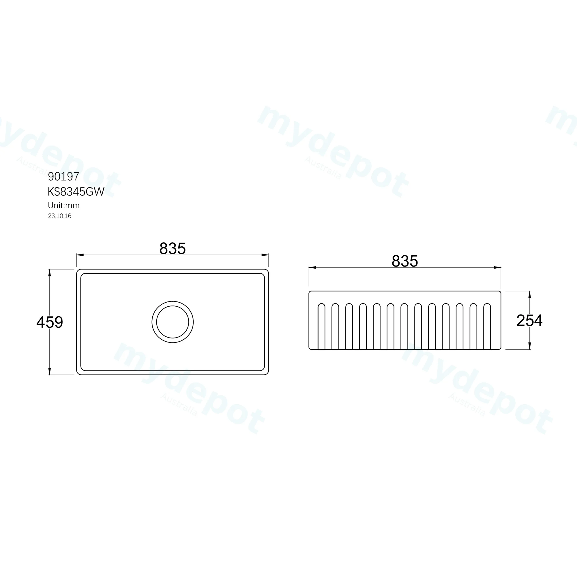 835x459x254mm Gloss White Fireclay Farmhouse/Apron Single Sink with Bottom Grid & Basket Waste Included view 2