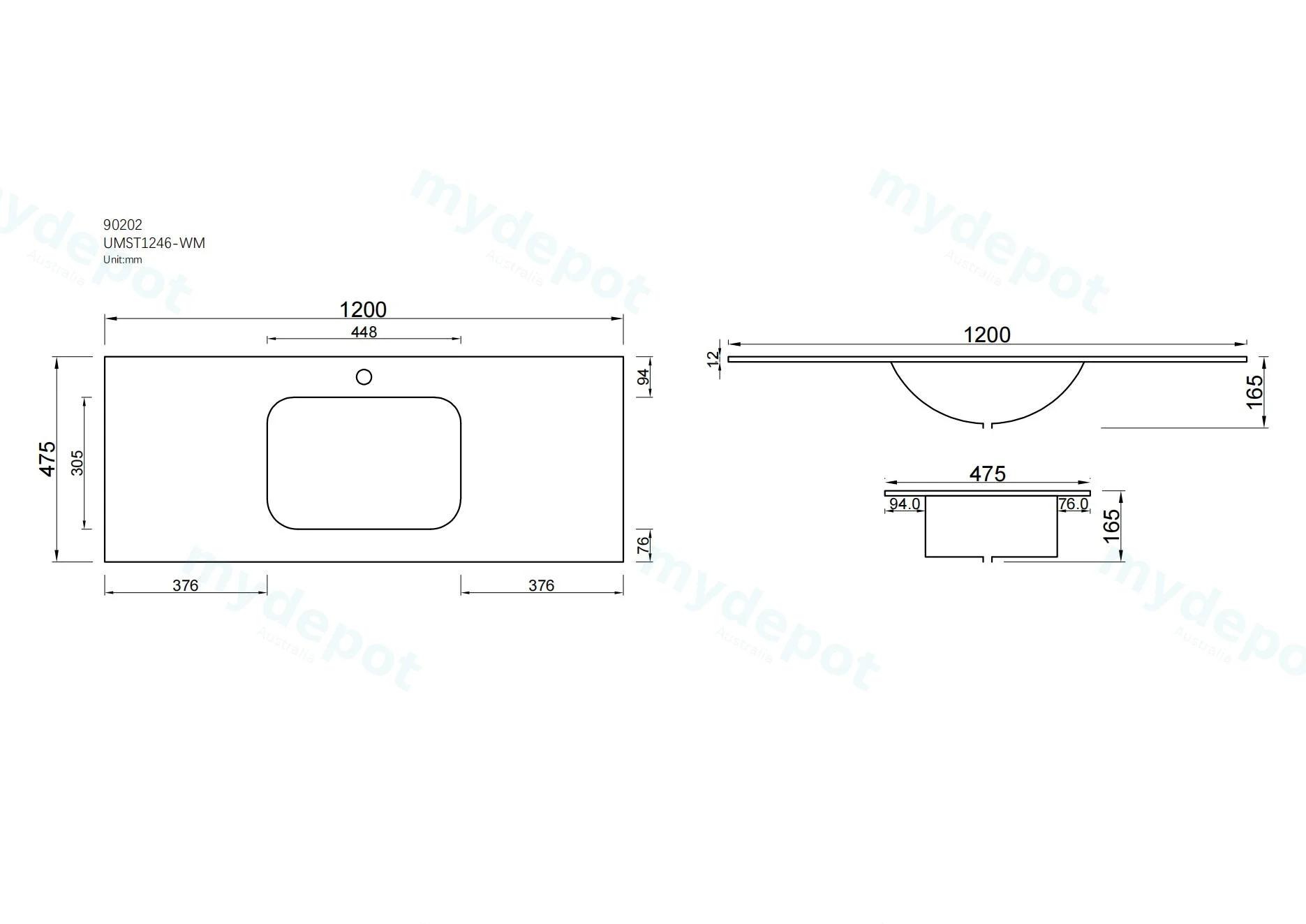 1200Lx460Dx180Hmm White Marble Look Sintered Stone Top With Undermount Basin view 6
