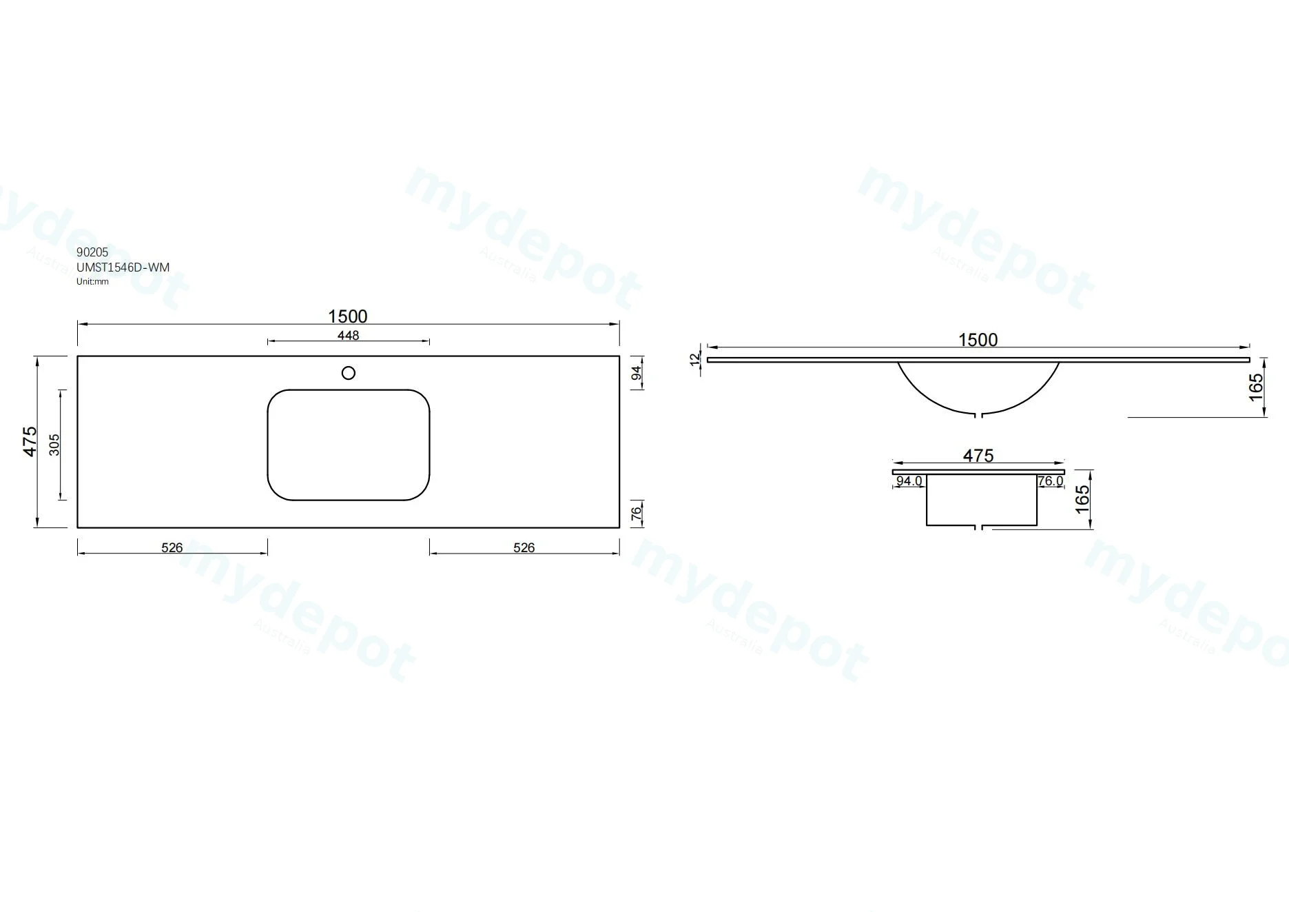 1500Lx460Dx180Hmm White Marble Look Sintered Stone Top With Double Undermount Basin view 6