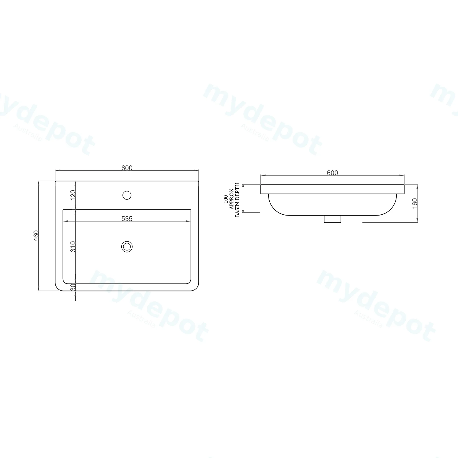 600mm O Shape Basin Poly Marble Top Round Edge view 2