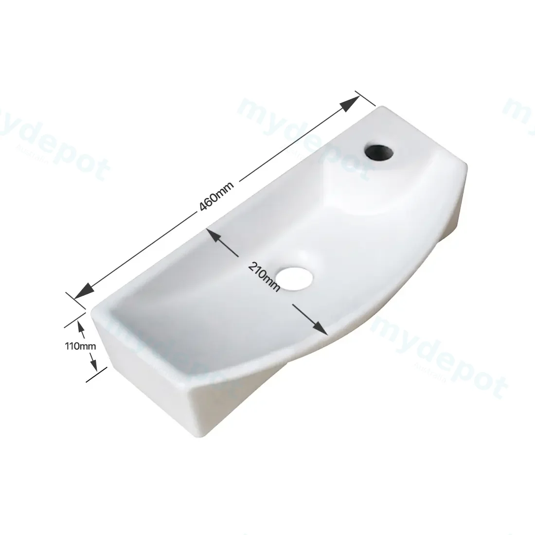 460x210x110mm Rectangle Gloss White Ceramic Above Counter Wall Hung Basin Non-overflow view 5