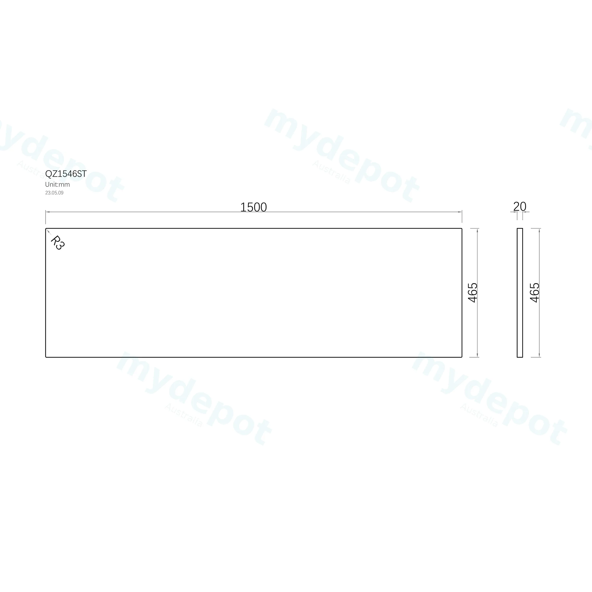 1500x465x20mm Quartz Stone Top Gloss White Marble Look Silica-Free Caesarstone Benchtop view 3
