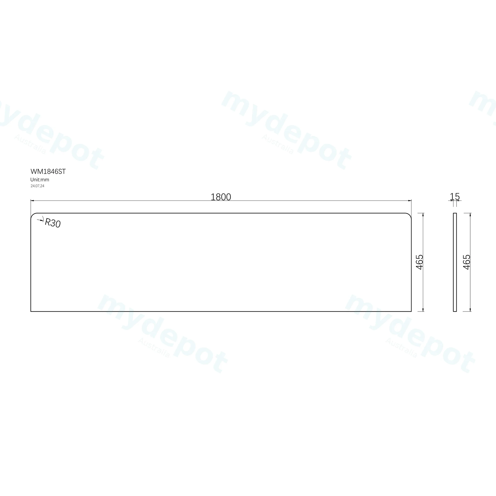 1800x465x15mm White Marble Look Sintered Stone Top Benchtop view 3