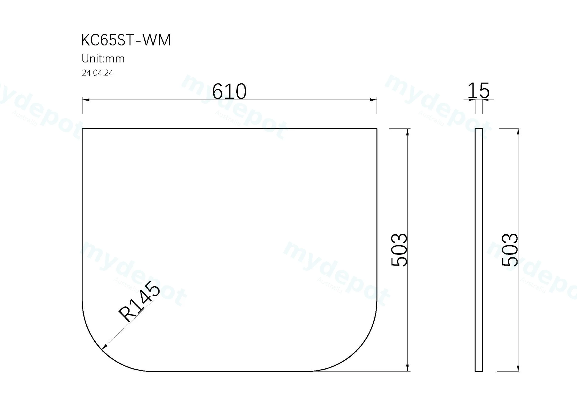 600x503x15mm White Marble Look Sintered Stone Top Matte Finish Rounded Corner Benchtop view 3