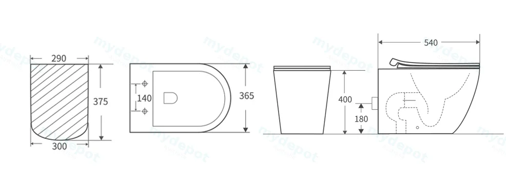 Floor Pan Rimless Gloss White Flushing Toilet Gloss White P-trap Roughing -in view 8