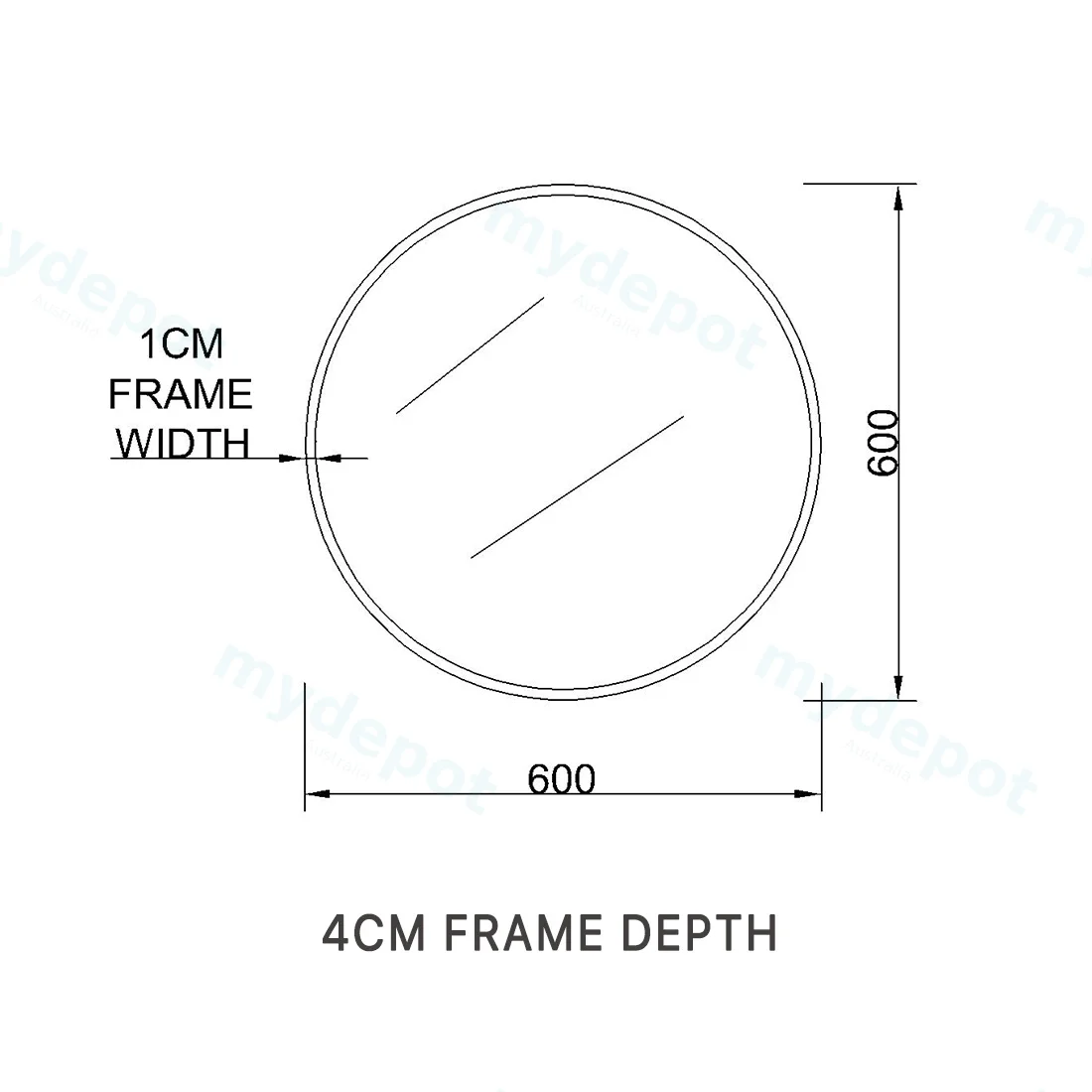 600mm Pencil Edge Round Plain Mirror Matte Black Framed view 2