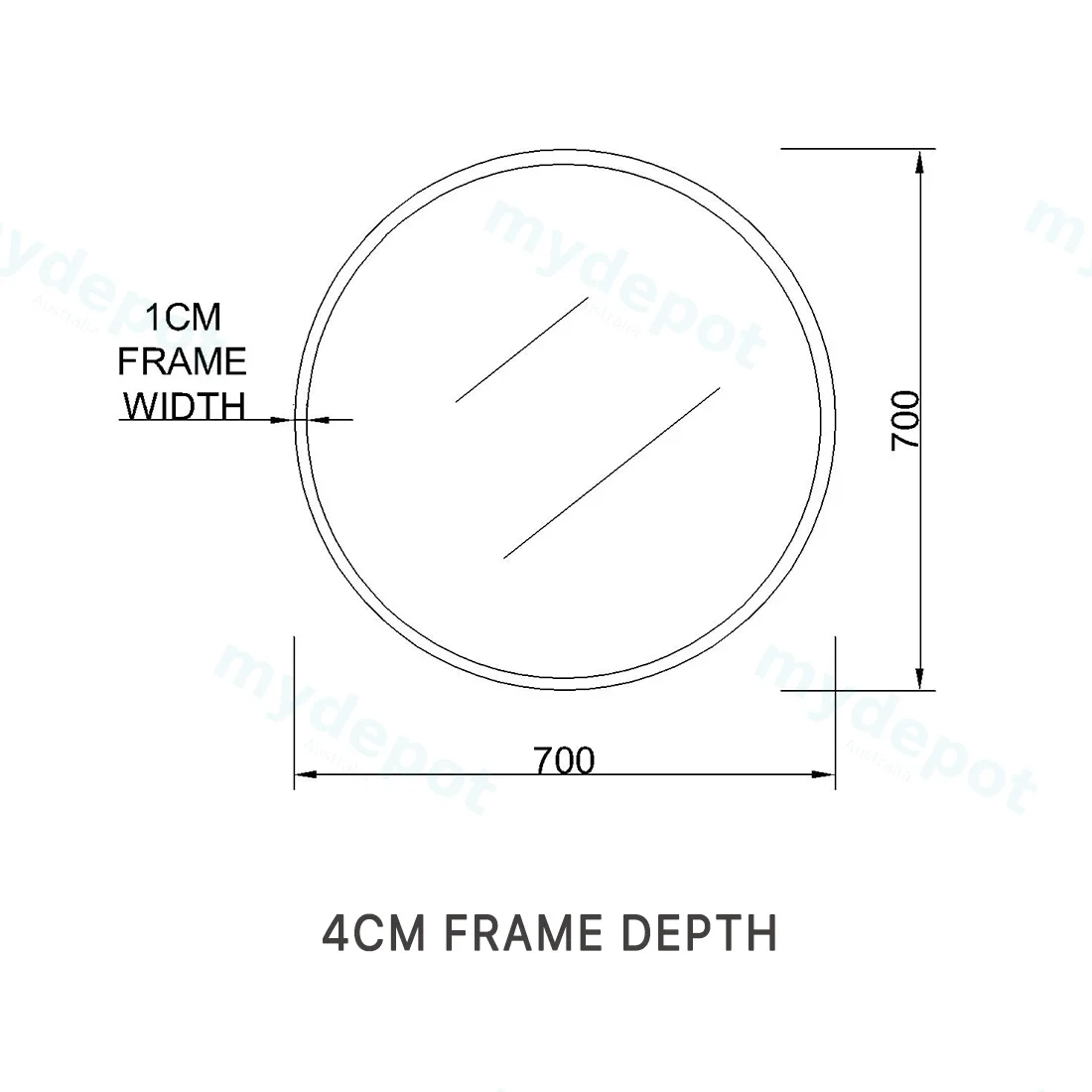 700mm Pencil Edge Round Plain Mirror Rose Gold Framed view 2