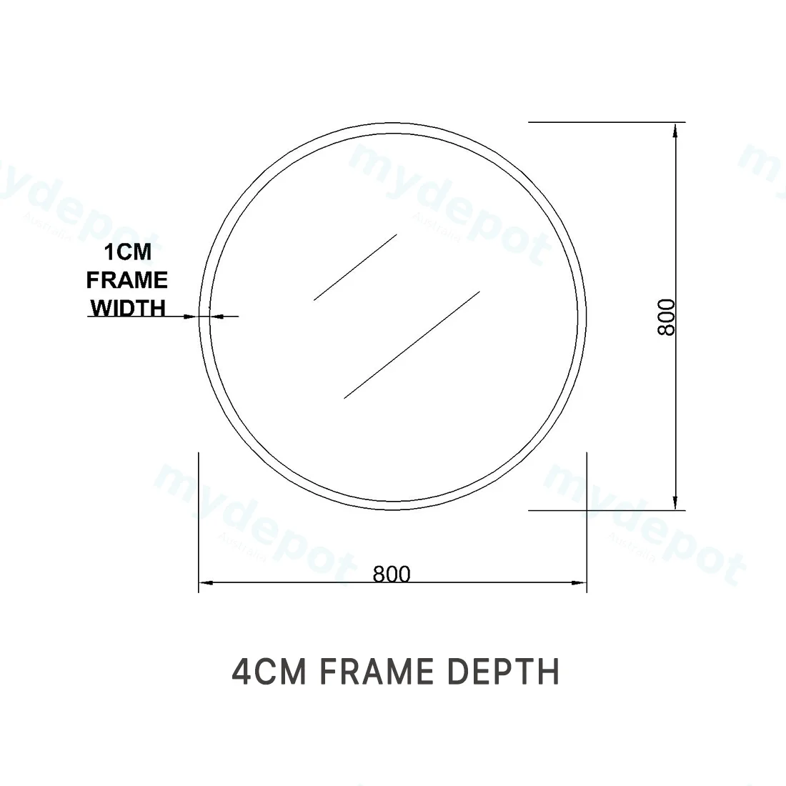 800mm Pencil Edge Round Plain Mirror Matte Black Framed view 2
