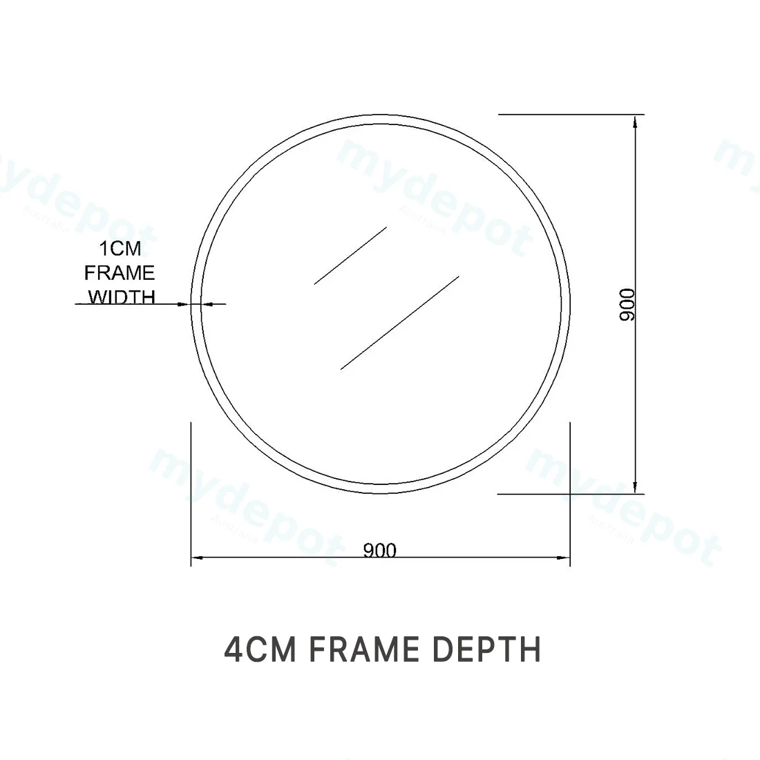 900mm Pencil Edge Round Plain Mirror Matte Black Framed view 2