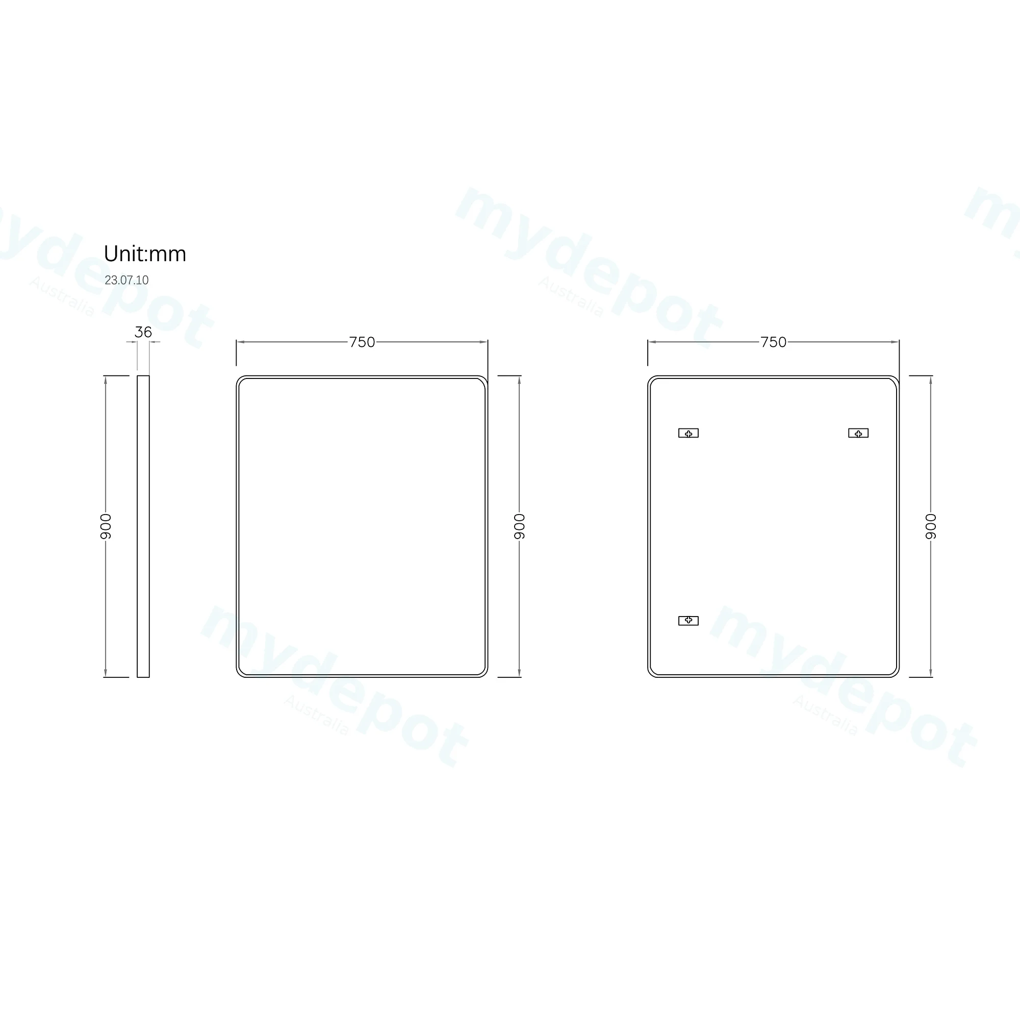 750x900mm Black Framed Rectangle Mirror view 2
