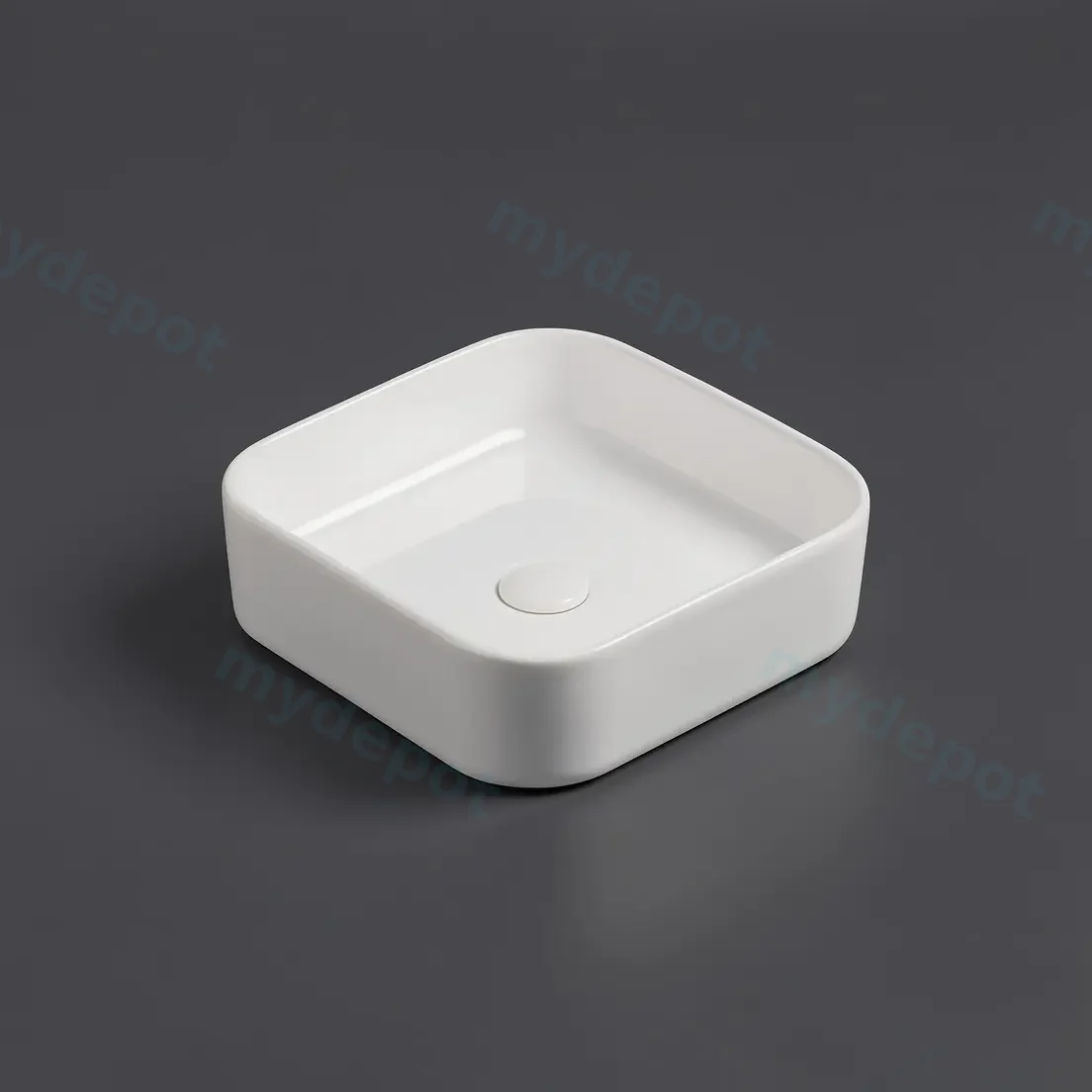 370*370*113mm Gloss White Kliff Fine Ceramic Above Counter Basin No Overflow,32mm Waste view 2