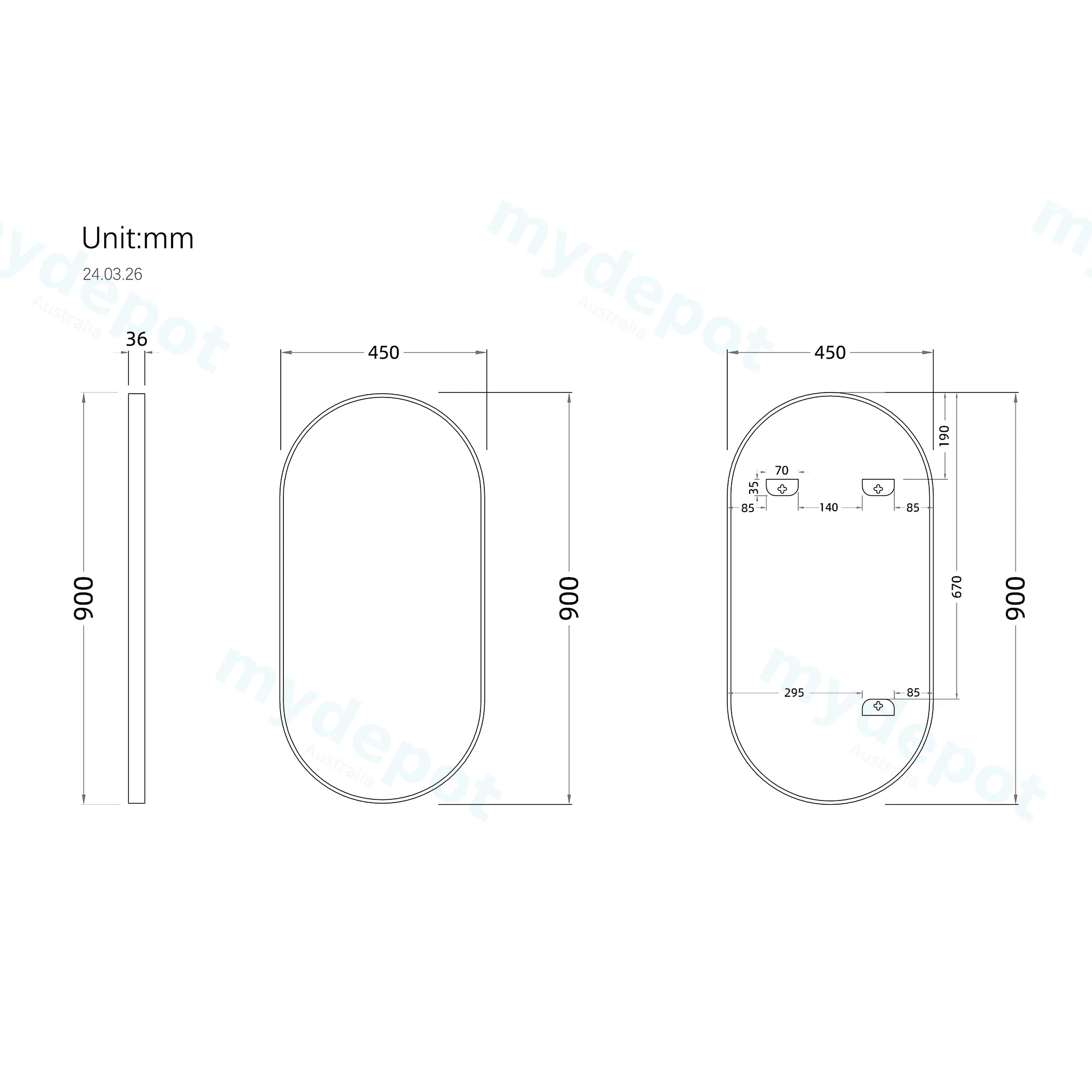 450x900mm Brushed Gold Metal Framed Oval Mirror view 2
