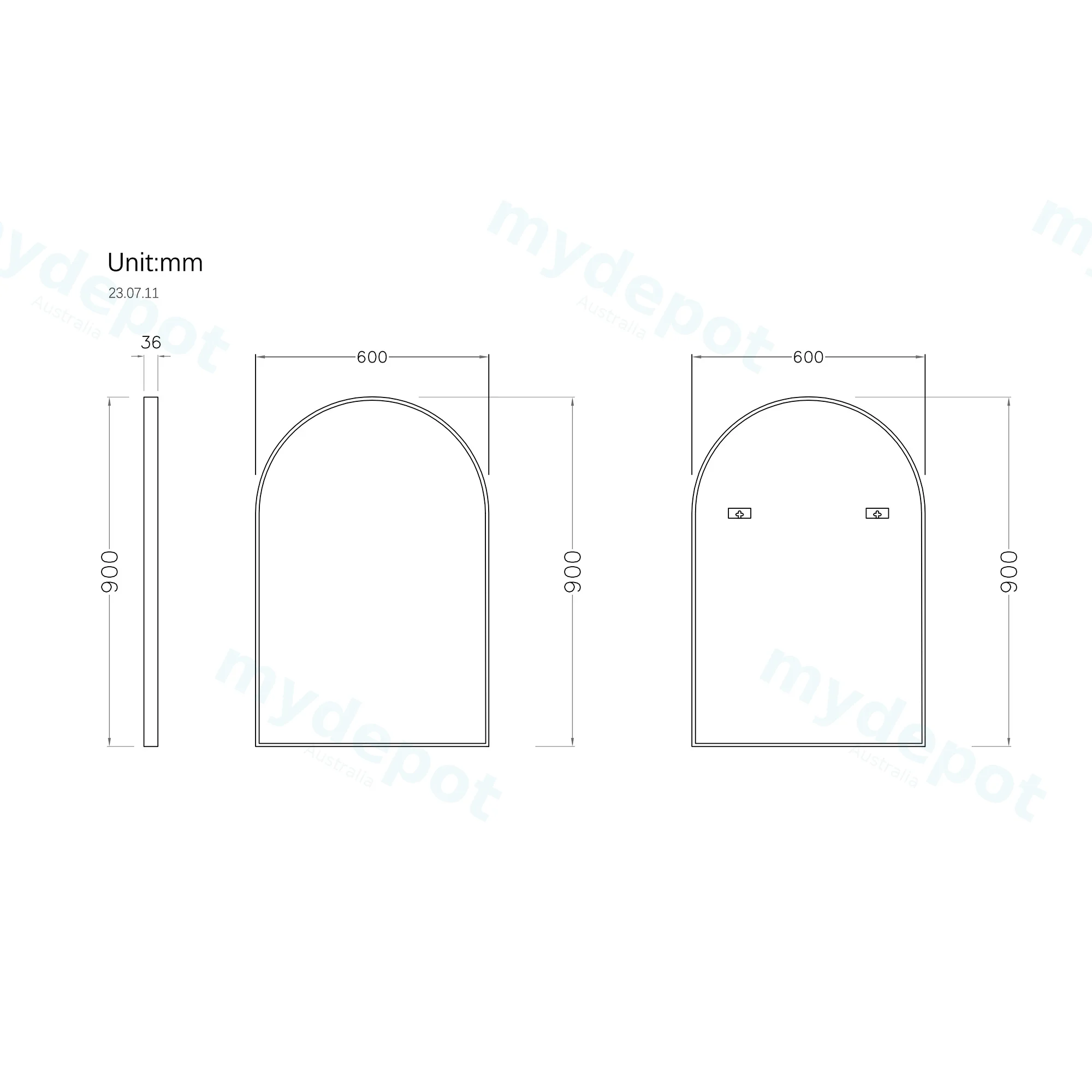 600x900mm Bronze Framed Arch Mirror view 2