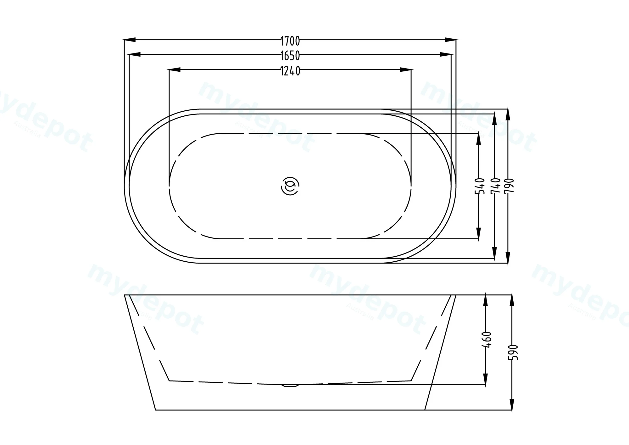 1700mm Round Gloss White Acrylic Free Standing Bathtub view 9