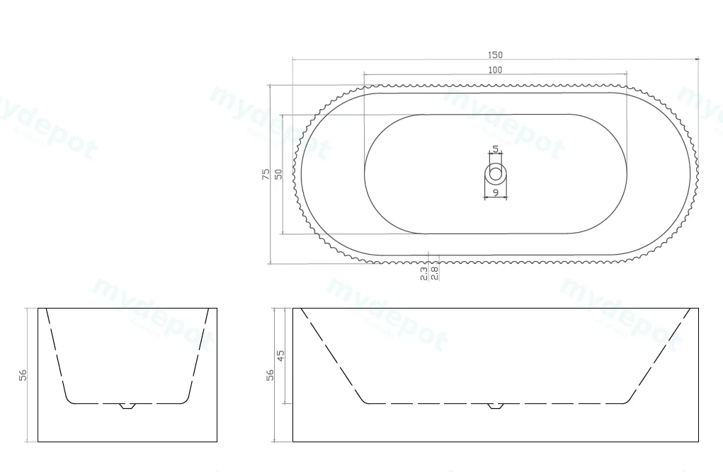 1500mm Kiama Grooved Gloss White Freestanding Bathtub view 10