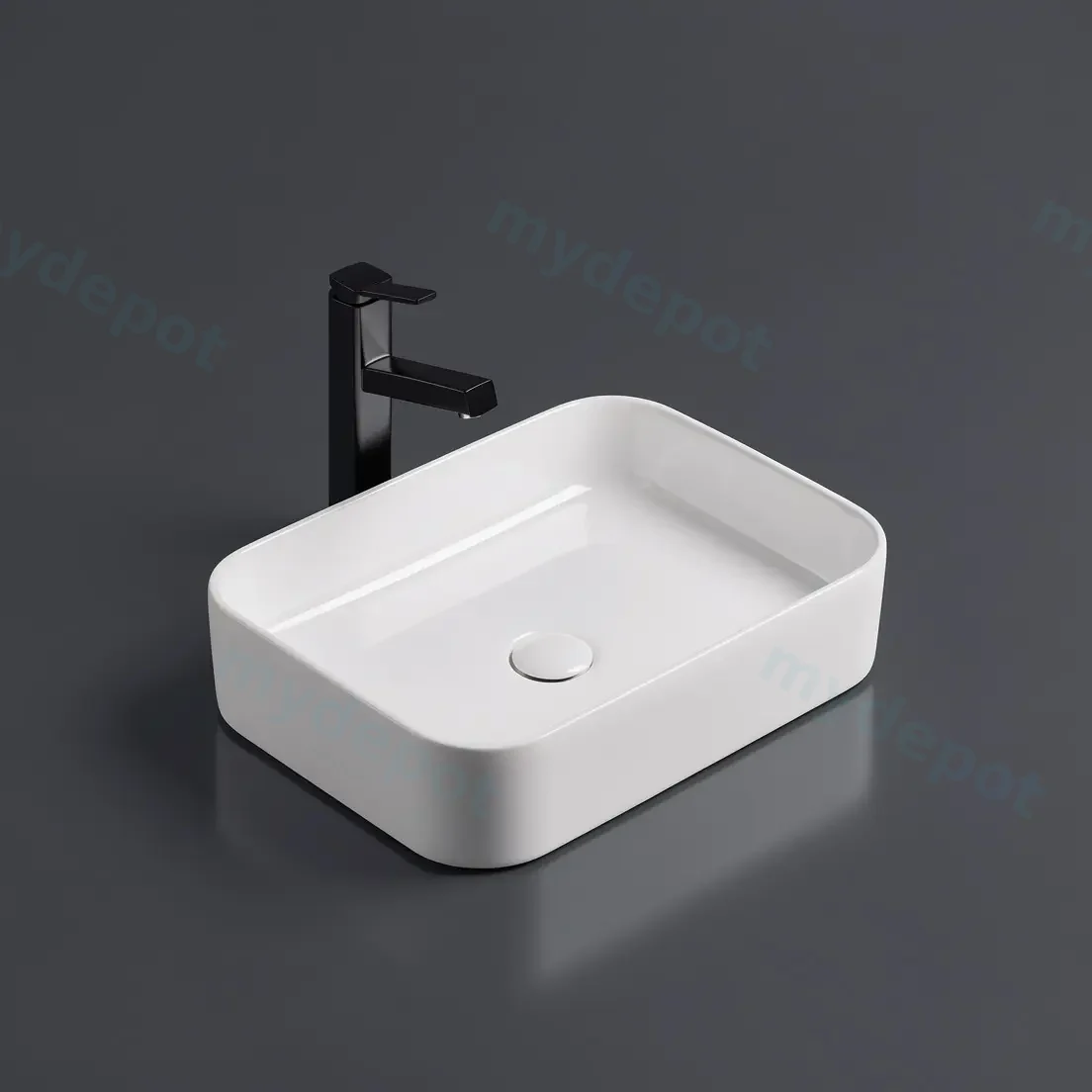 500*370*110mm Gloss White Kliff Fine Ceramic Above Counter Basin No Overflow,32mm Waste view 2