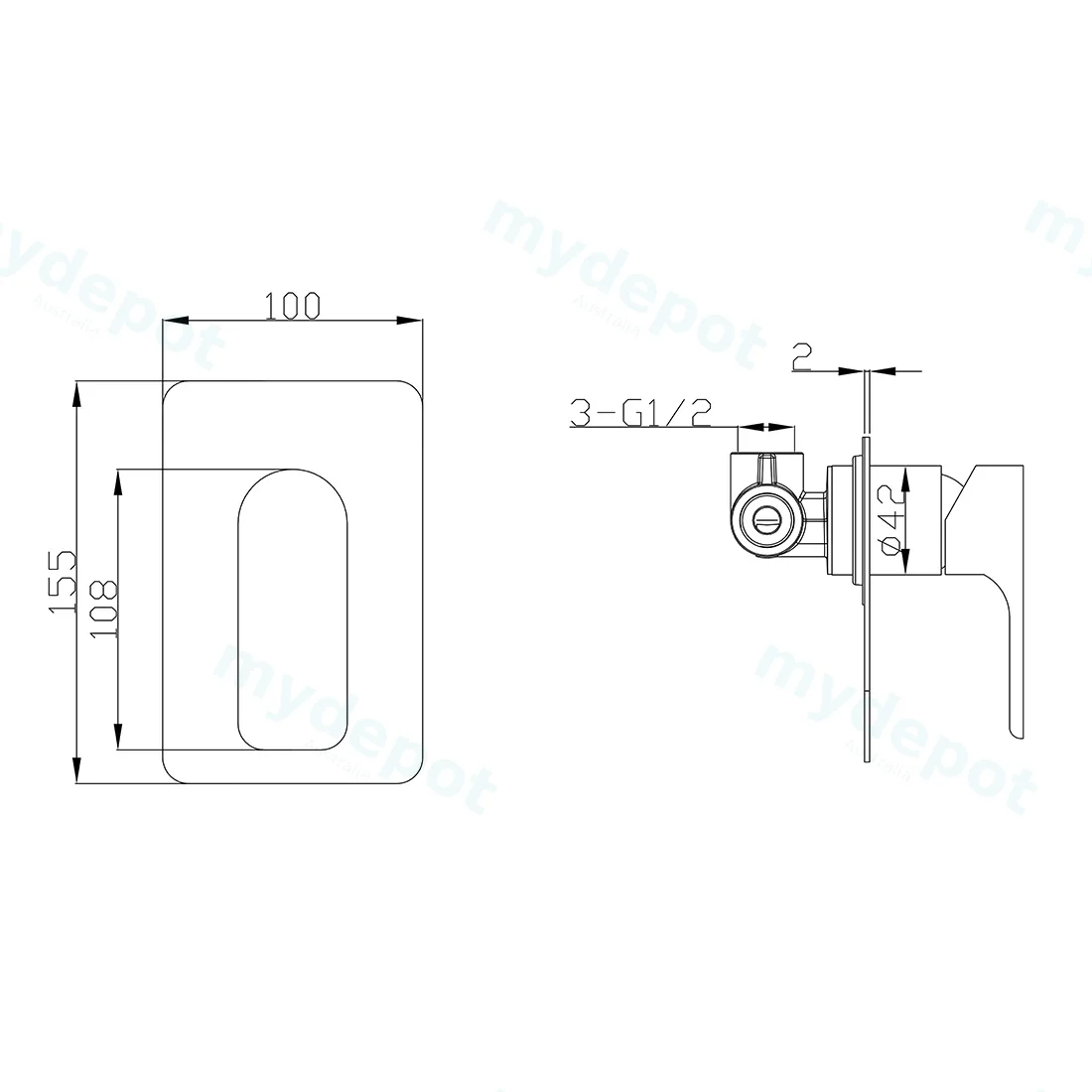 Nana Black Shower Bath Wall Mixer view 2