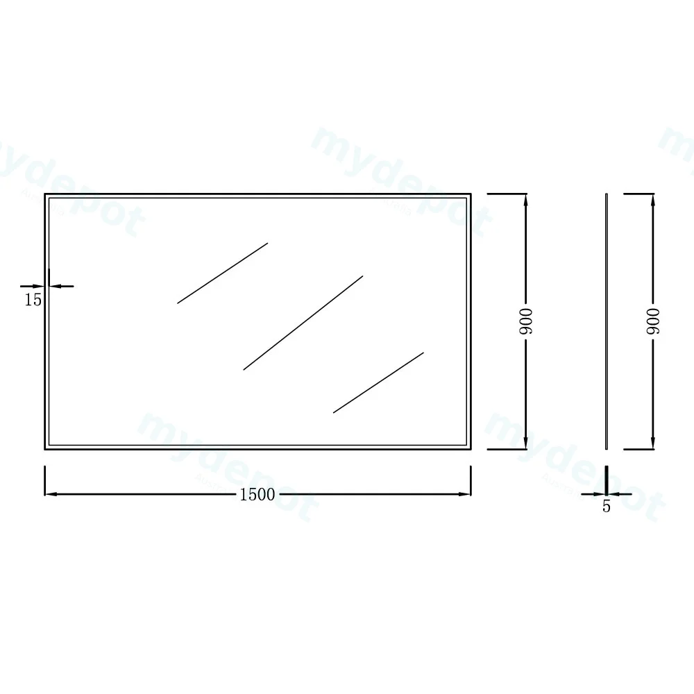 1500x900mm Bevel Edge Rectangle Plain Mirror view 2