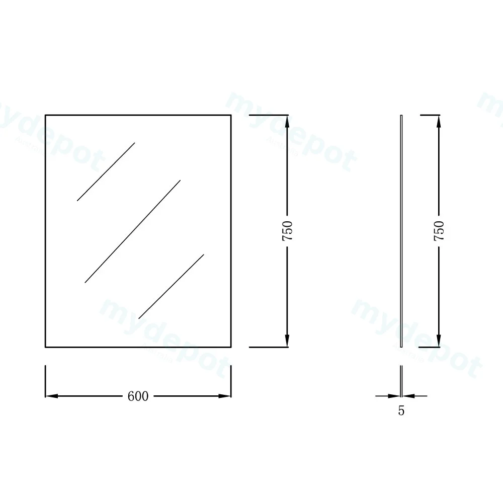600X750mm Pencil Edge Rectangle Plain Mirror view 2