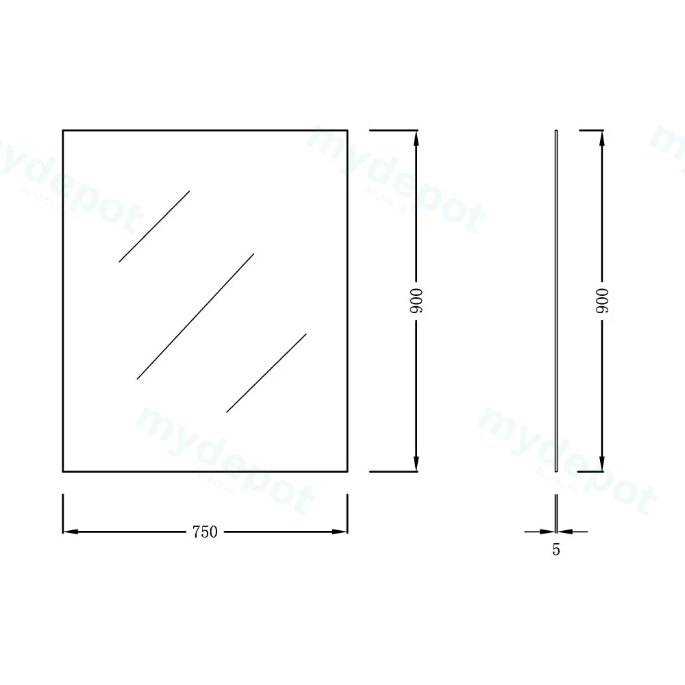 750X900mm Pencil Edge Rectangle Plain Mirror view 2